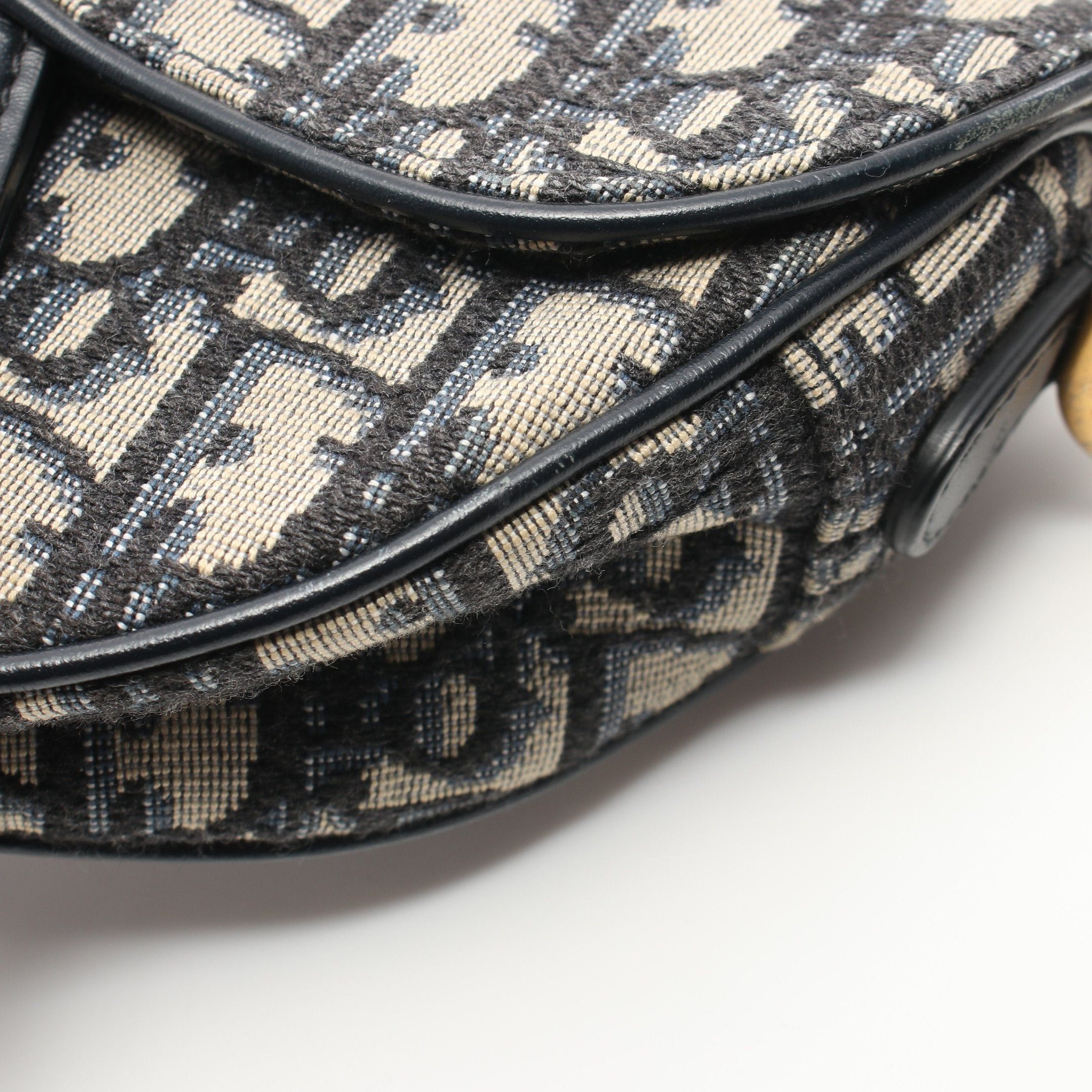 Dior Dior Saddle Bag Oblique Handbag Canvas Leather Beige Navy Size ONE SIZE - 9 Thumbnail