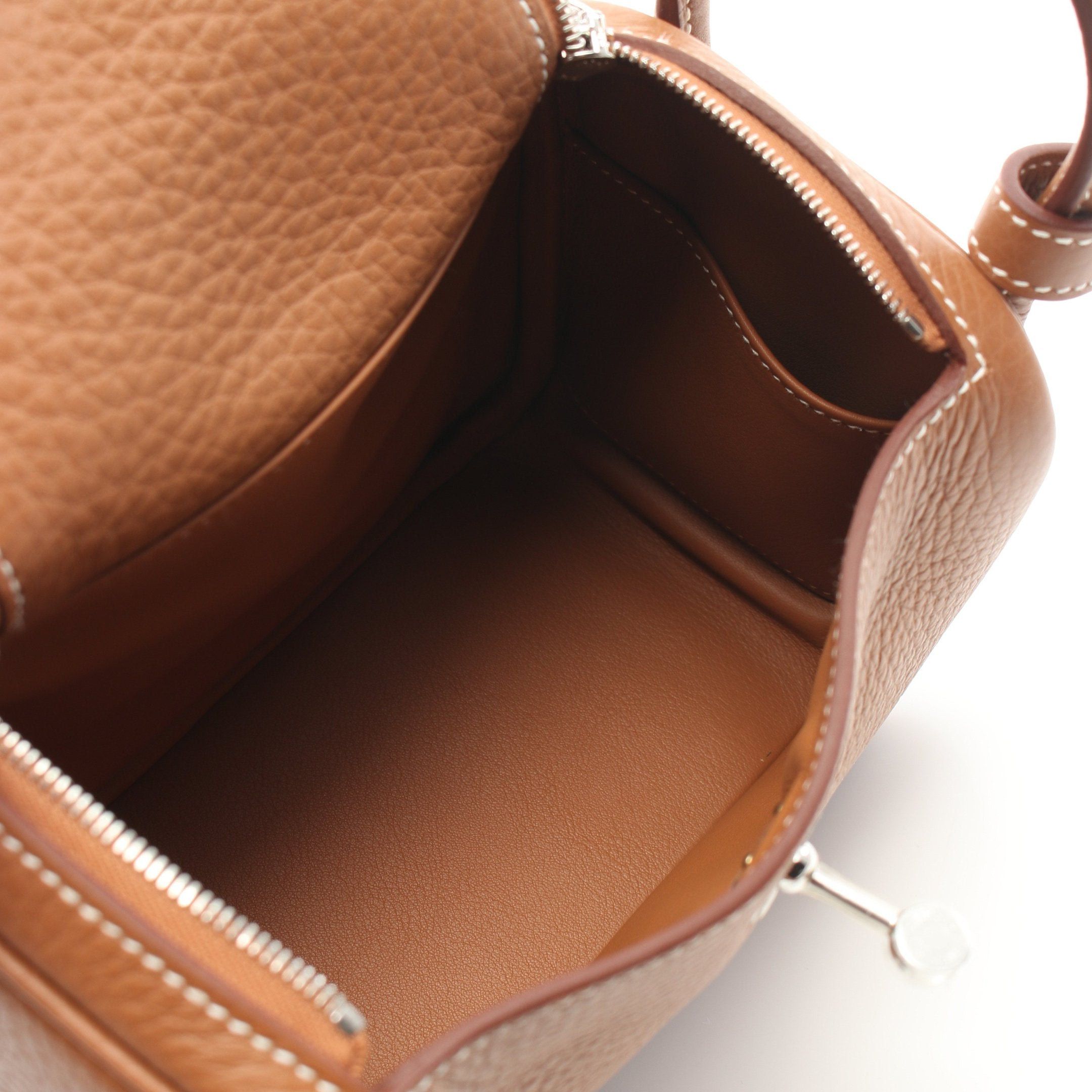 Hermes Hermes Lindy Mini Gold Shoulder Bag Clemence Leather Light Brown Silver Hardware Double Engraved Size ONE SIZE - 3 Thumbnail