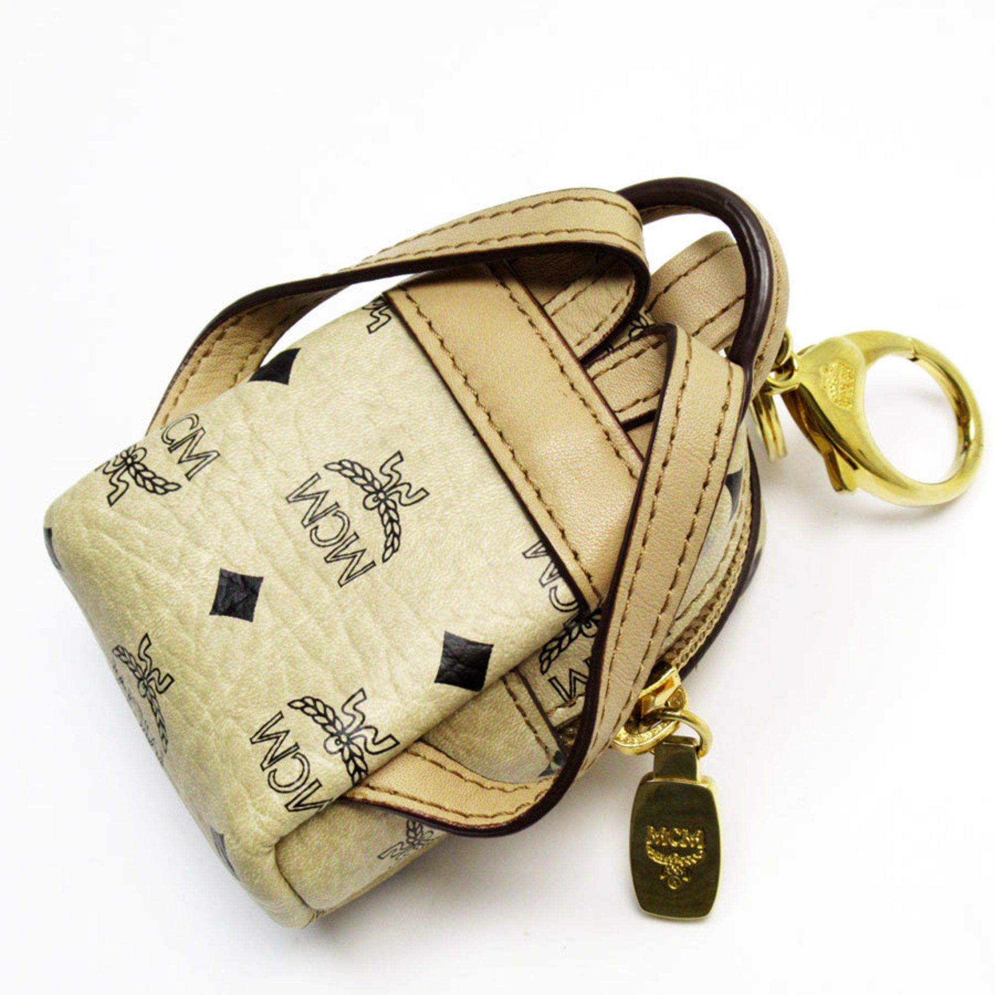 MCM MCM Charm Pouch Leather Metal Beige Black Gold Men's Women's w0869a Size ONE SIZE - 2 Thumbnail