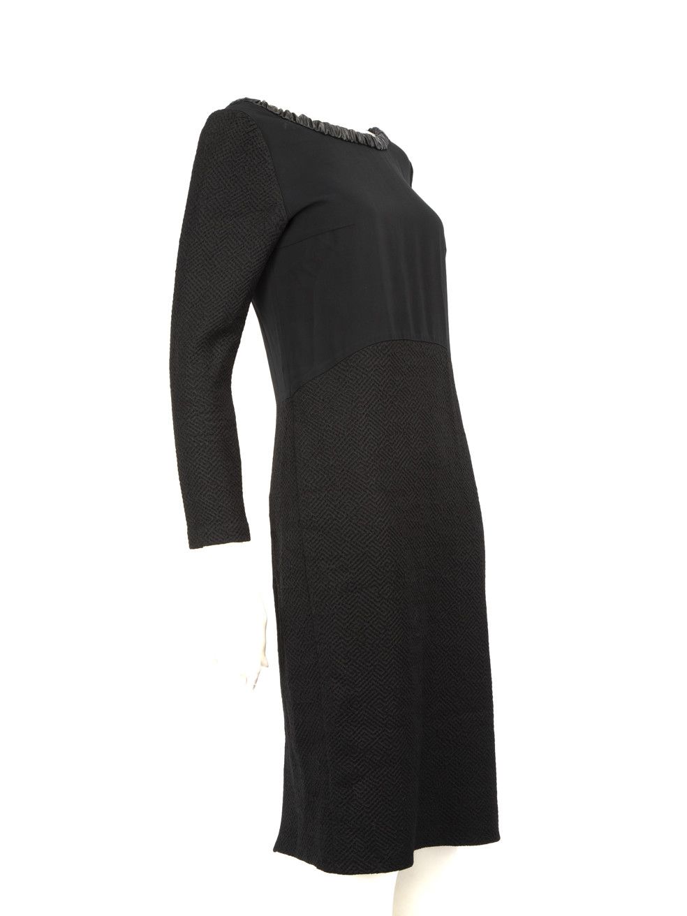 Maje Black Faux Leather Trim Long Sleeve Dress Size M / US 6-8 / IT 42-44 - 2 Thumbnail