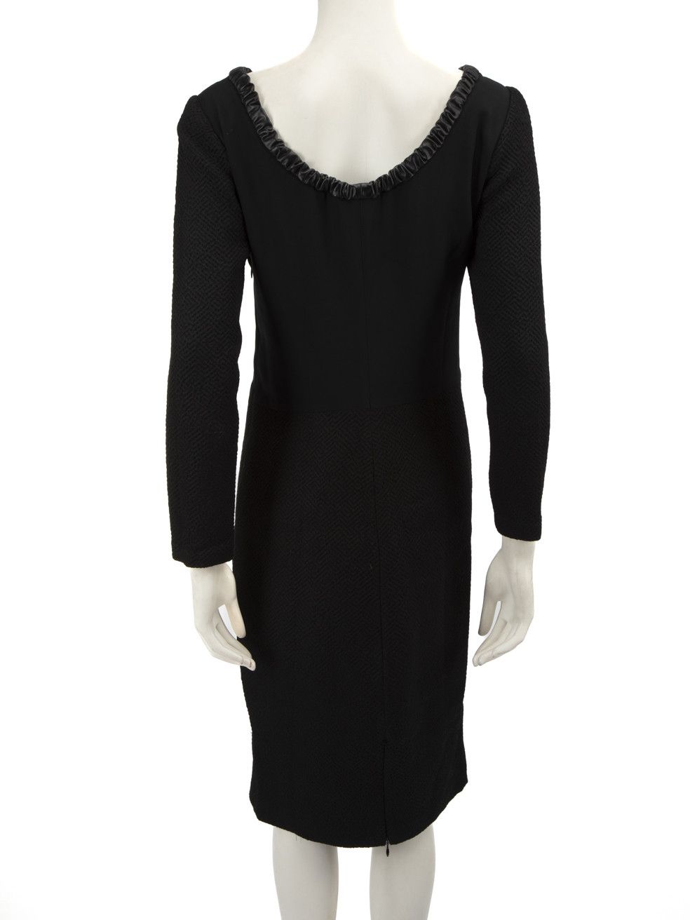 Maje Black Faux Leather Trim Long Sleeve Dress Size M / US 6-8 / IT 42-44 - 3 Thumbnail