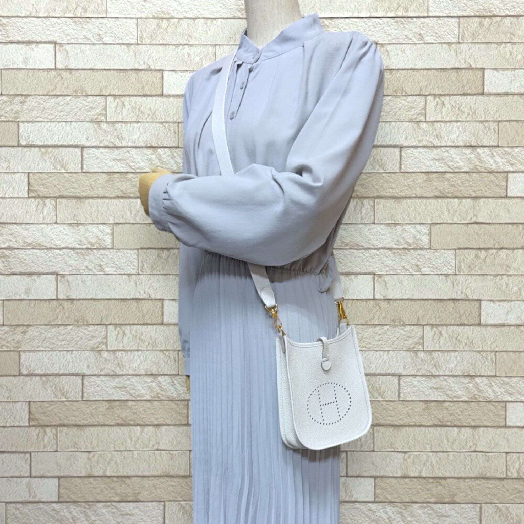 Hermes Evelyn TPM Shoulder Bag Leather White Women's HERMES