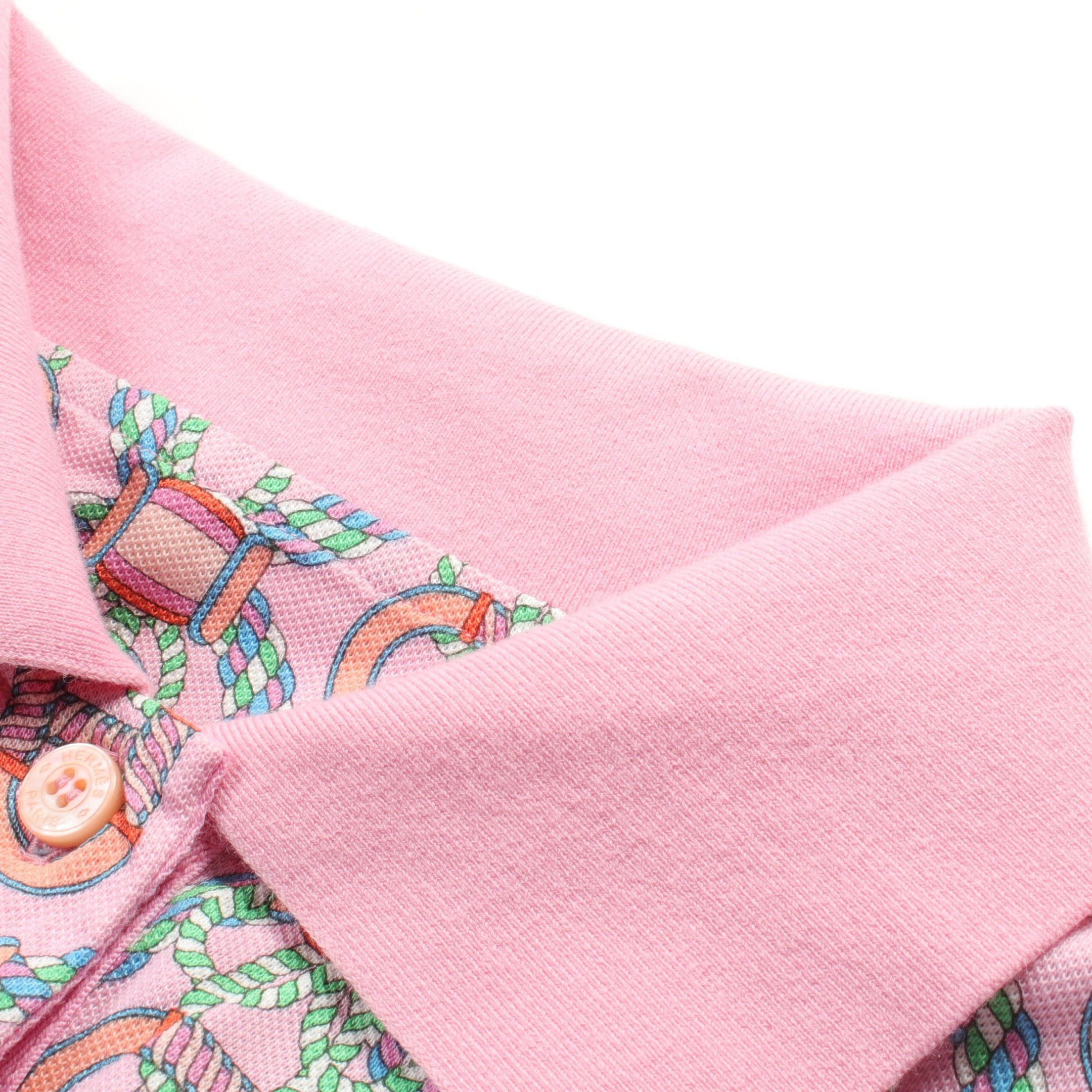 Hermes Hermes Kanoe Polo Shirt One Piece French Sleeve All-Over Pattern Cotton Pink Multicolor Size ONE SIZE - 8 Thumbnail