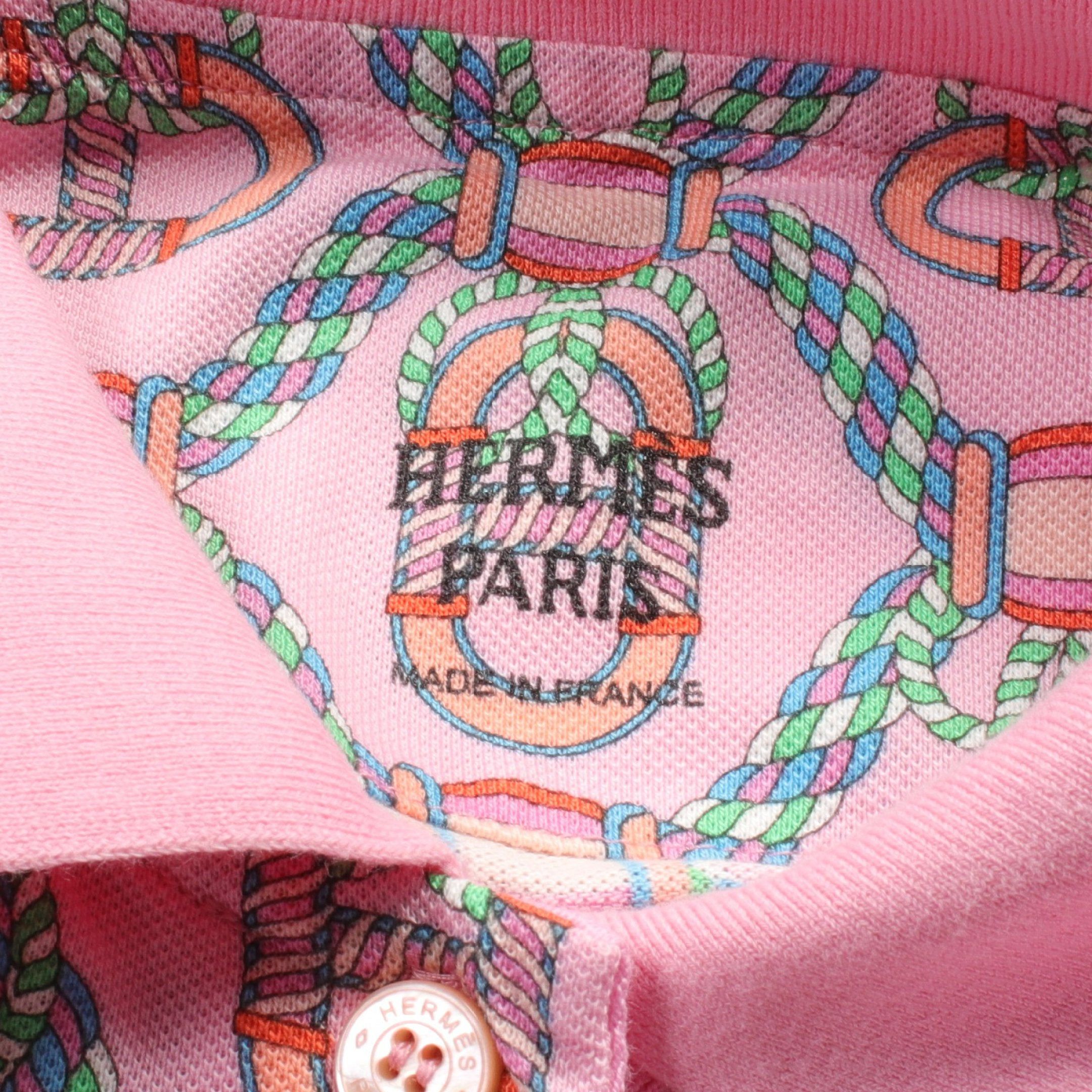 Hermes Hermes Kanoe Polo Shirt One Piece French Sleeve All-Over Pattern Cotton Pink Multicolor Size ONE SIZE - 3 Thumbnail