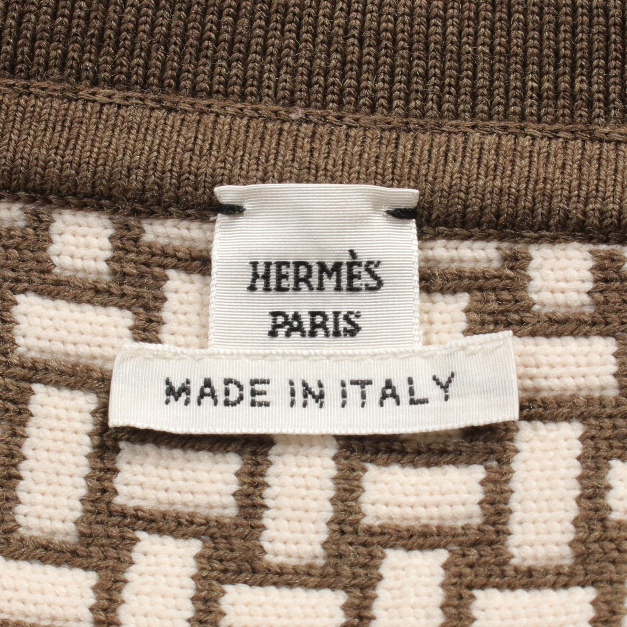 Hermes Hermes Knitted Jacket Blouson Mosaic Wool Gray Brown Off White Size ONE SIZE - 3 Thumbnail