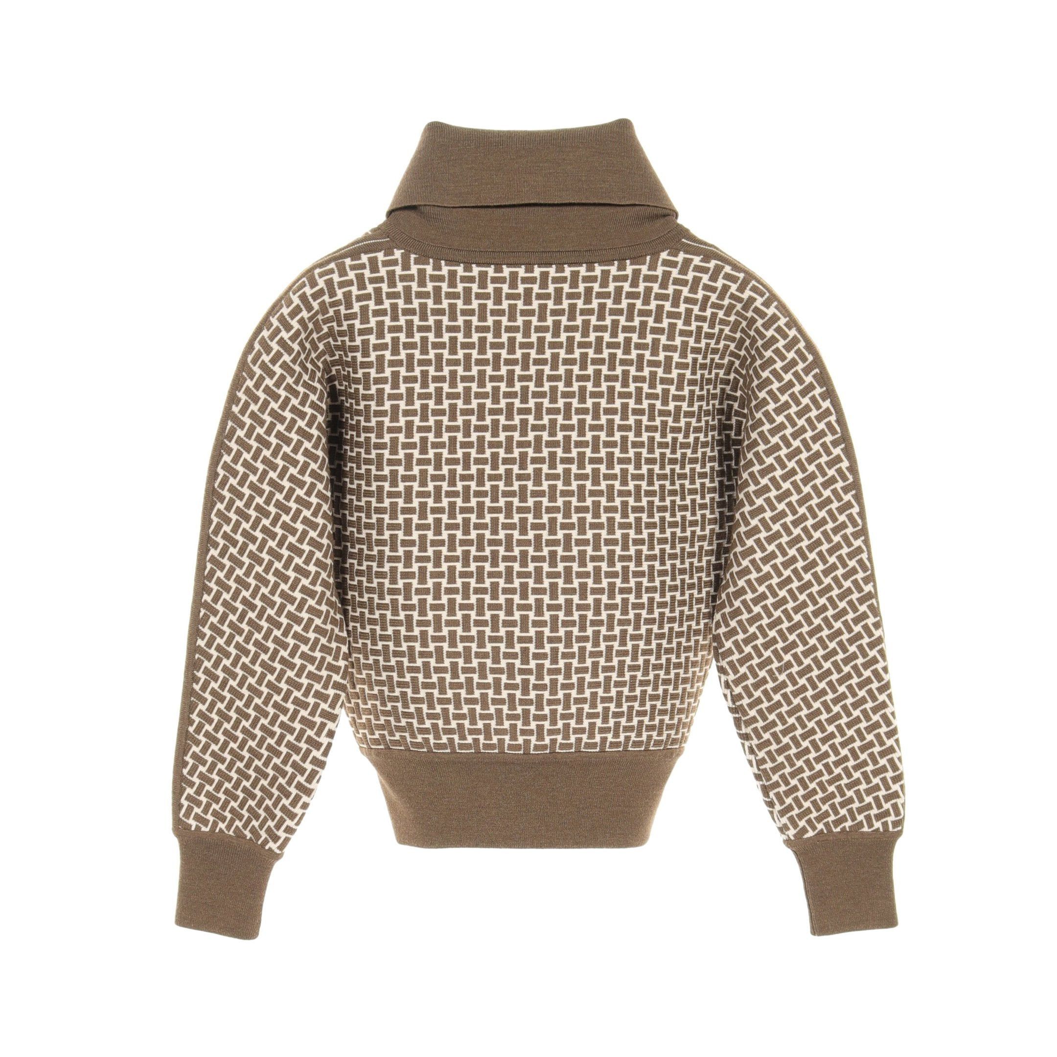 Hermes Hermes Knitted Jacket Blouson Mosaic Wool Gray Brown Off White Size ONE SIZE - 2 Thumbnail