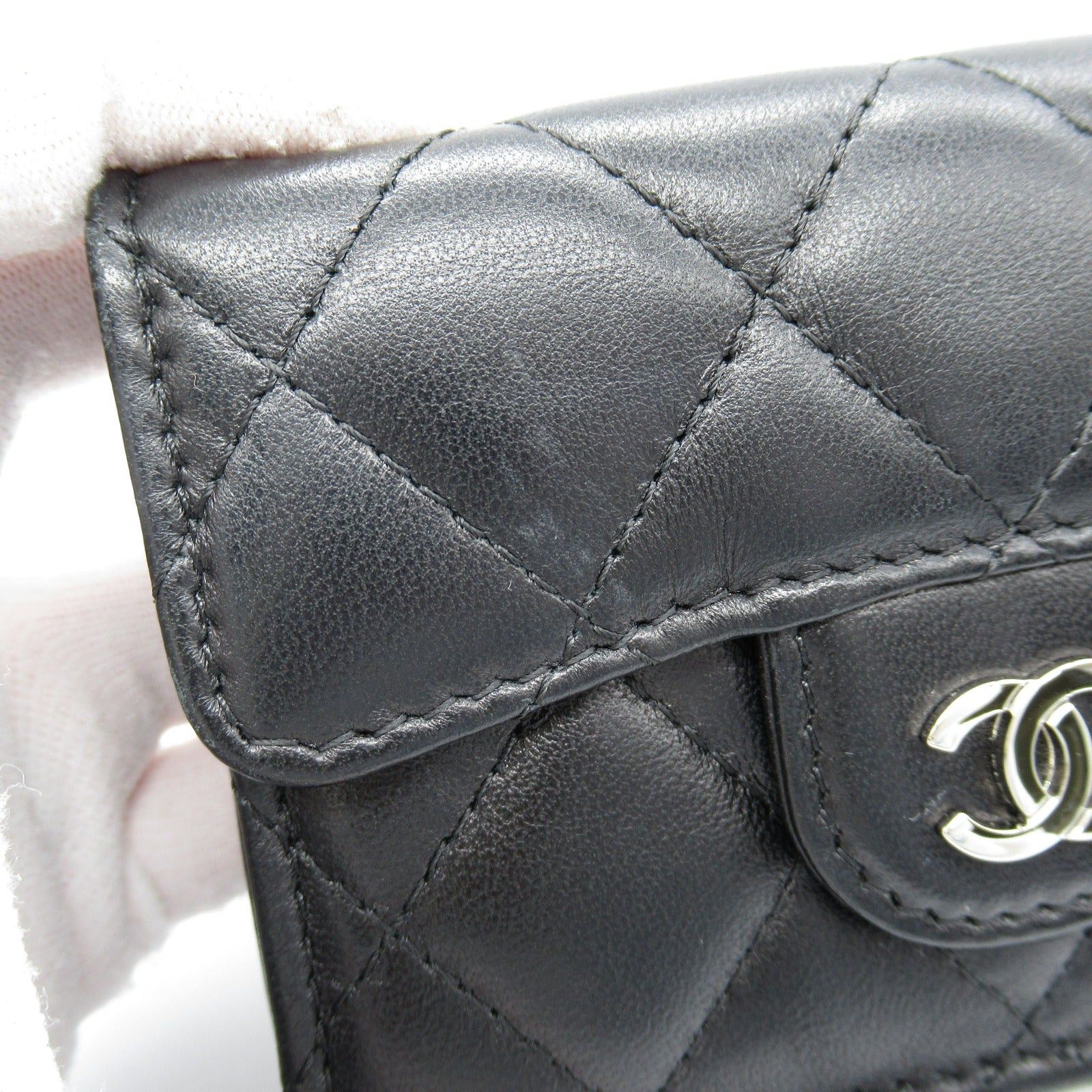 Chanel Chanel Matelasse Trifold Wallet Lambskin (Sheepskin) Black Silver Hardware Size ONE SIZE - 10 Thumbnail