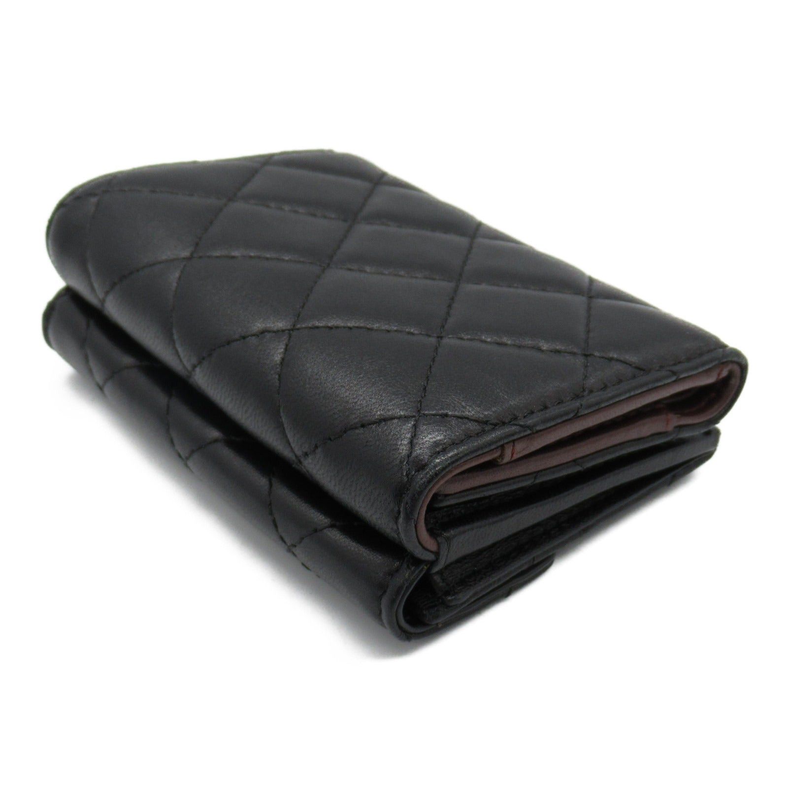 Chanel Chanel Matelasse Trifold Wallet Lambskin (Sheepskin) Black Silver Hardware Size ONE SIZE - 4 Thumbnail