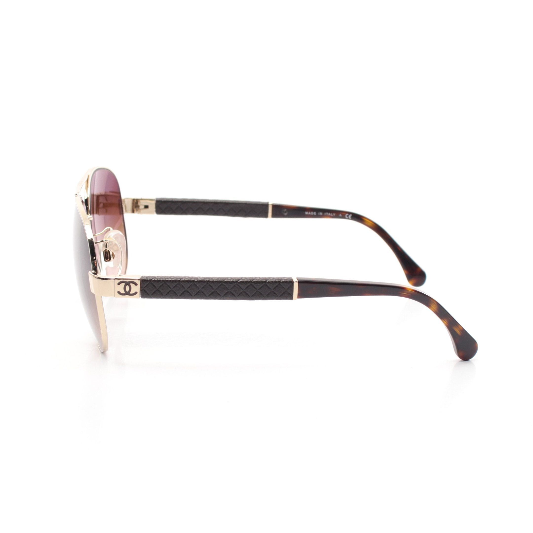 Chanel Chanel Teardrop Matelasse Coco Mark Sunglasses Leather Gold Dark Brown Size ONE SIZE - 3 Thumbnail