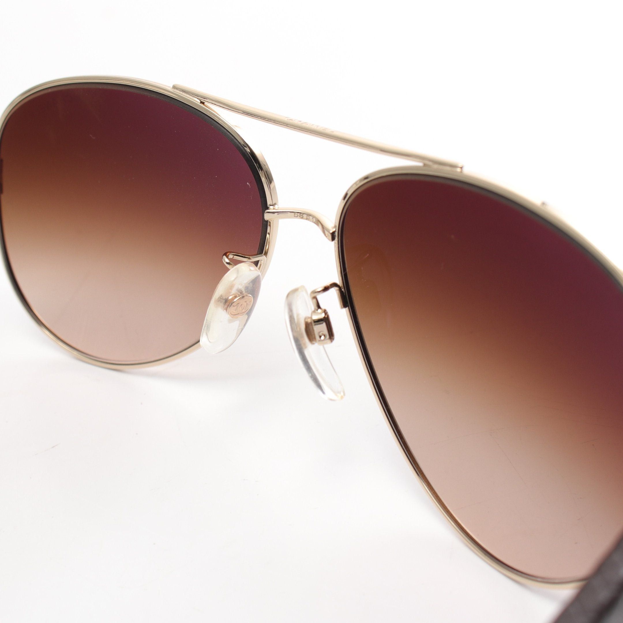 Chanel Chanel Teardrop Matelasse Coco Mark Sunglasses Leather Gold Dark Brown Size ONE SIZE - 6 Thumbnail