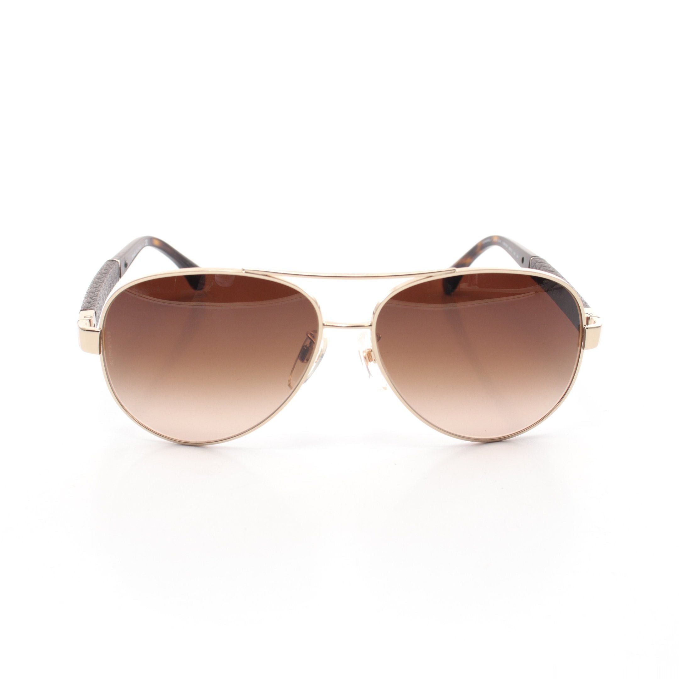 Chanel Chanel Teardrop Matelasse Coco Mark Sunglasses Leather Gold Dark Brown Size ONE SIZE - 2 Thumbnail