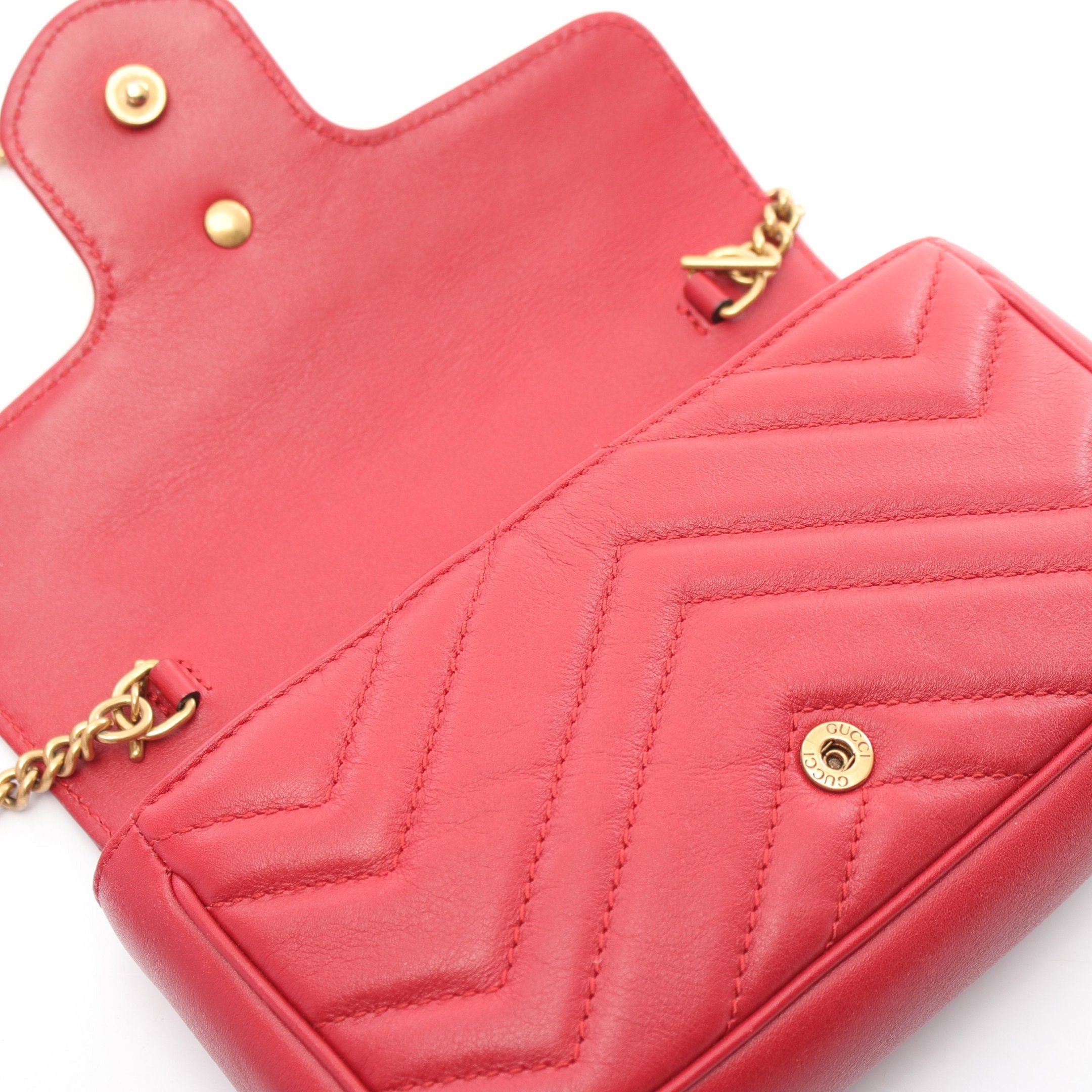 Gucci Gucci Gg Marmont Super Mini Bag Chain Shoulder Leather Red Size ONE SIZE - 7 Thumbnail