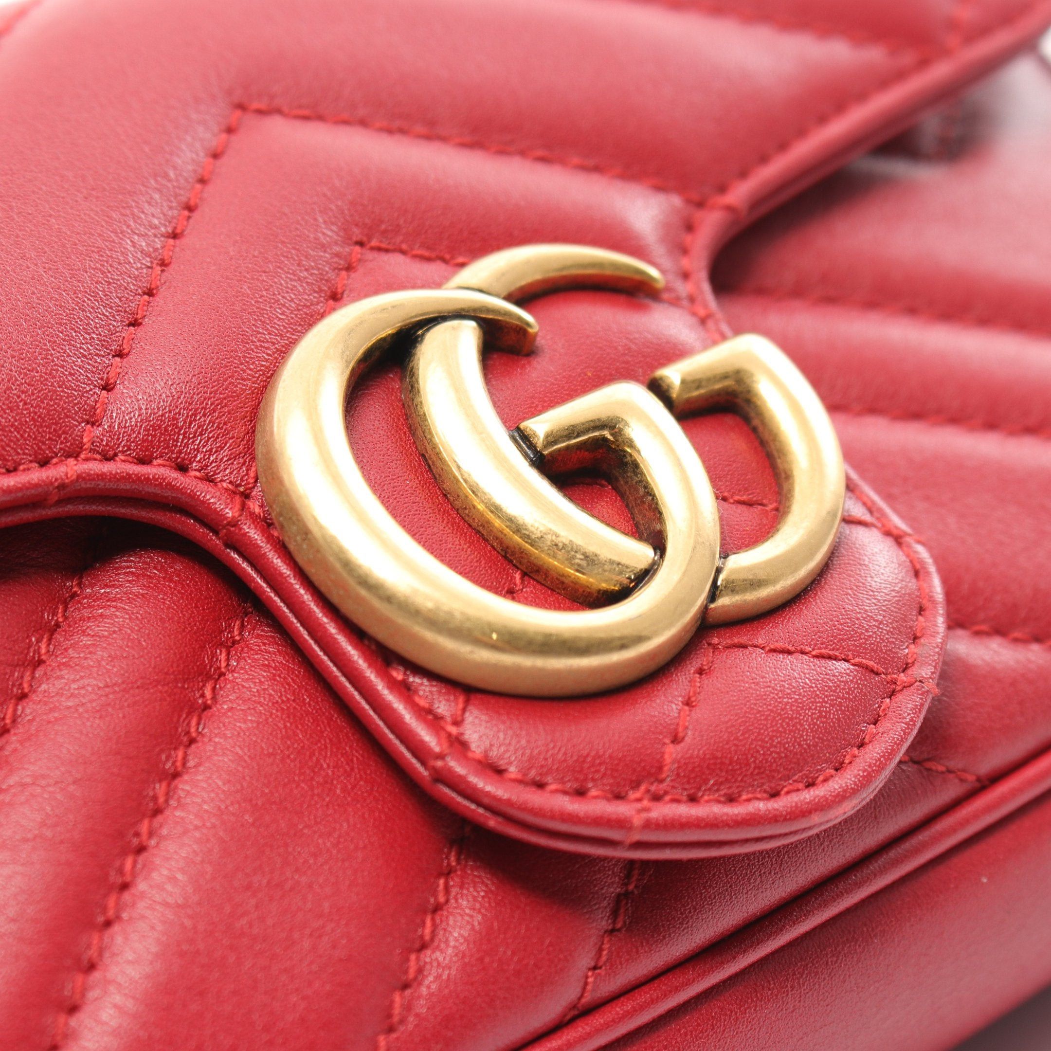 Gucci Gucci Gg Marmont Super Mini Bag Chain Shoulder Leather Red Size ONE SIZE - 6 Thumbnail