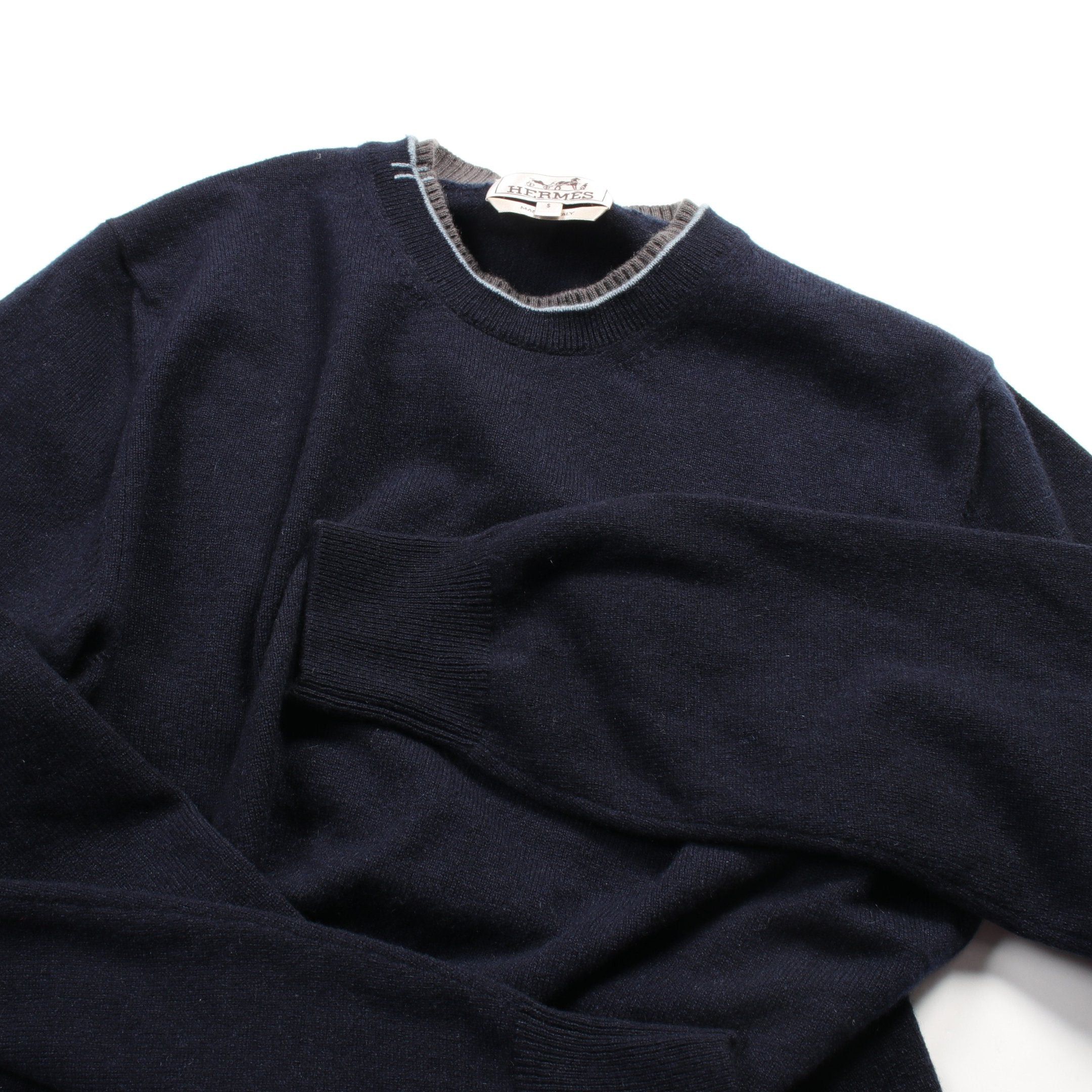 Hermes Hermes Knit H Logo Cashmere Navy Gray Light Blue Size ONE SIZE - 8 Thumbnail