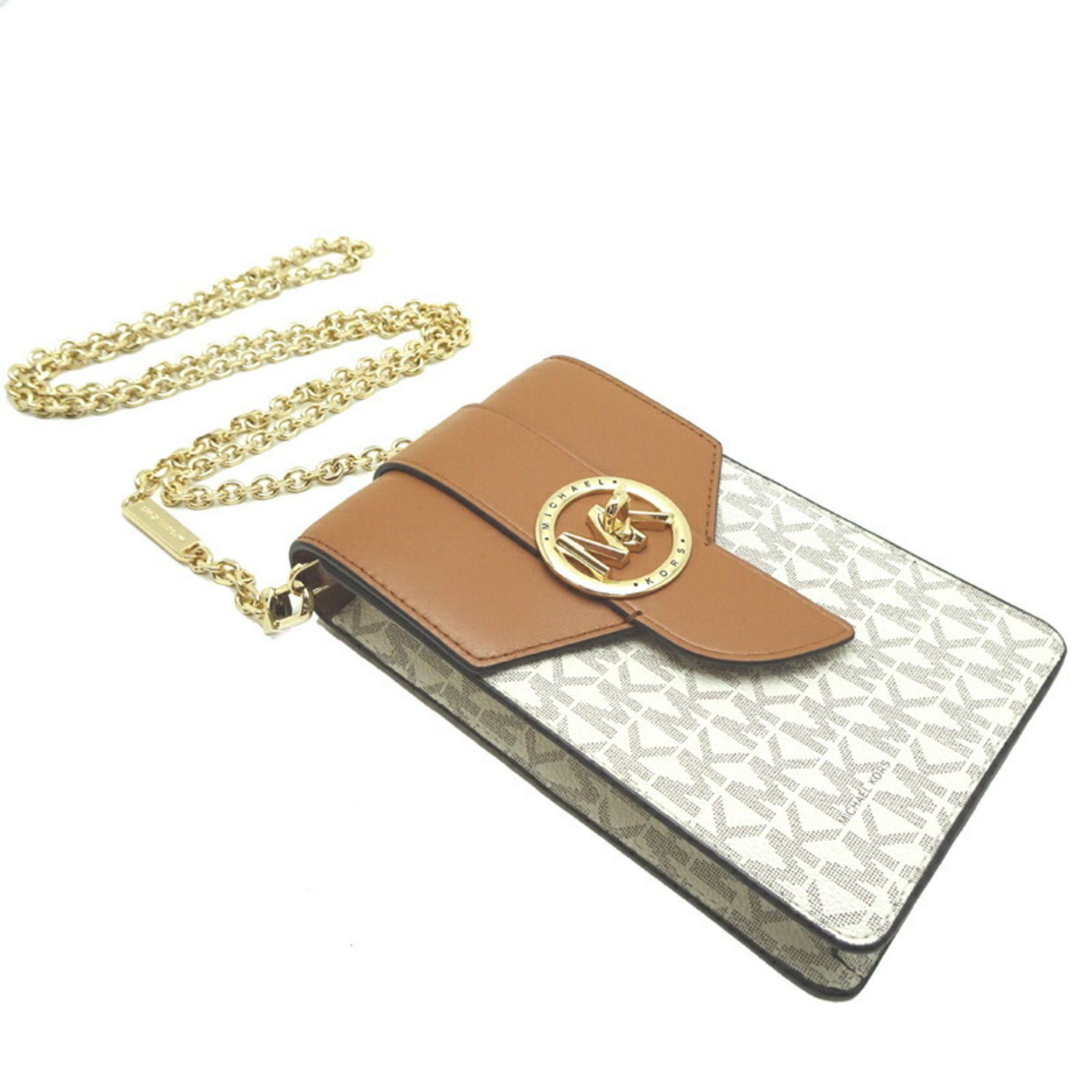 Michael Kors Michael Kors Phone Case Chain Shoulder Bag Women's 32SOG00C5B Leather White/Brown Size ONE SIZE - 3 Thumbnail
