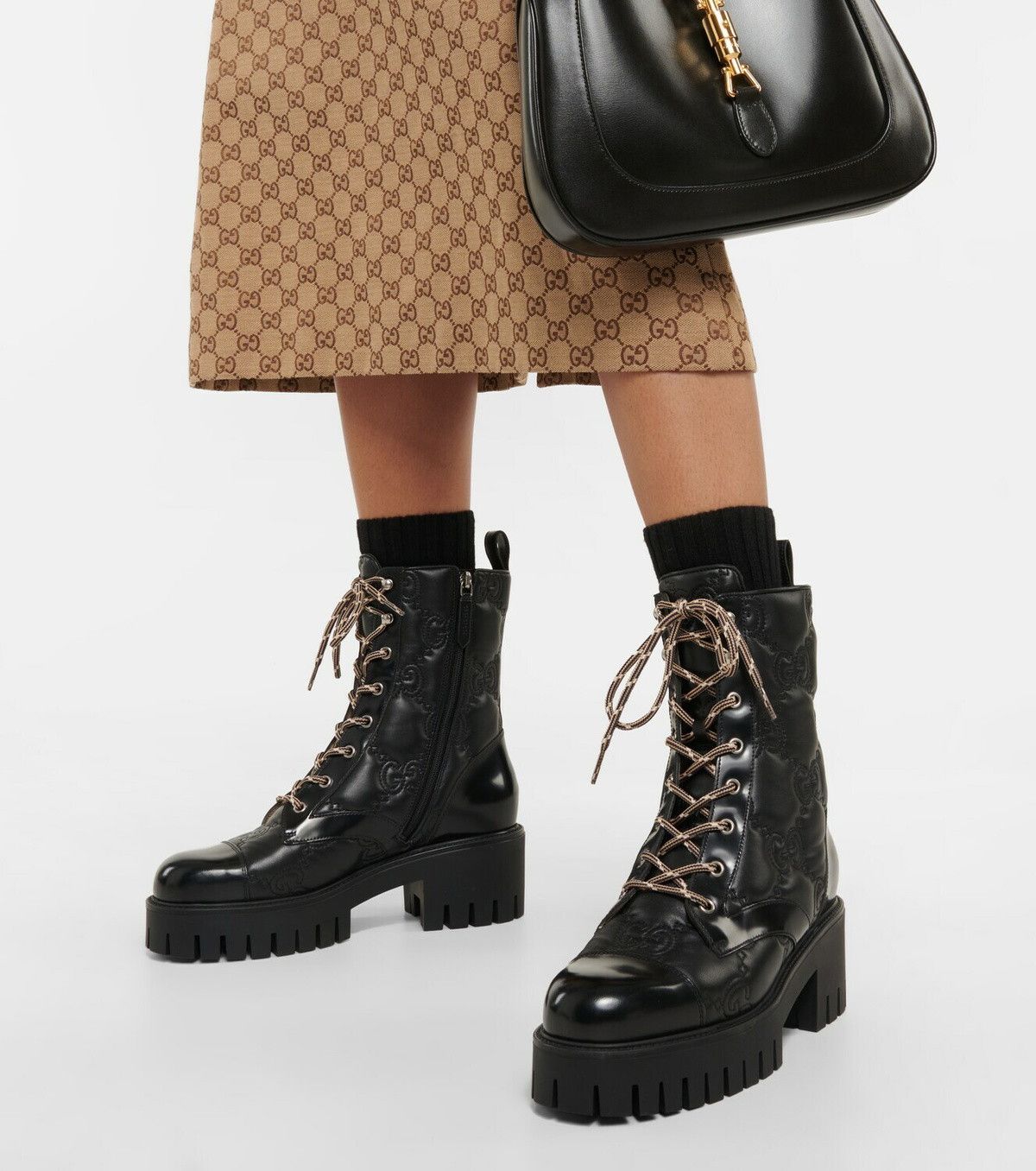 Gucci GG Quilted Leather Lace Up Boots in black Size US 7 / IT 37 - 3 Thumbnail