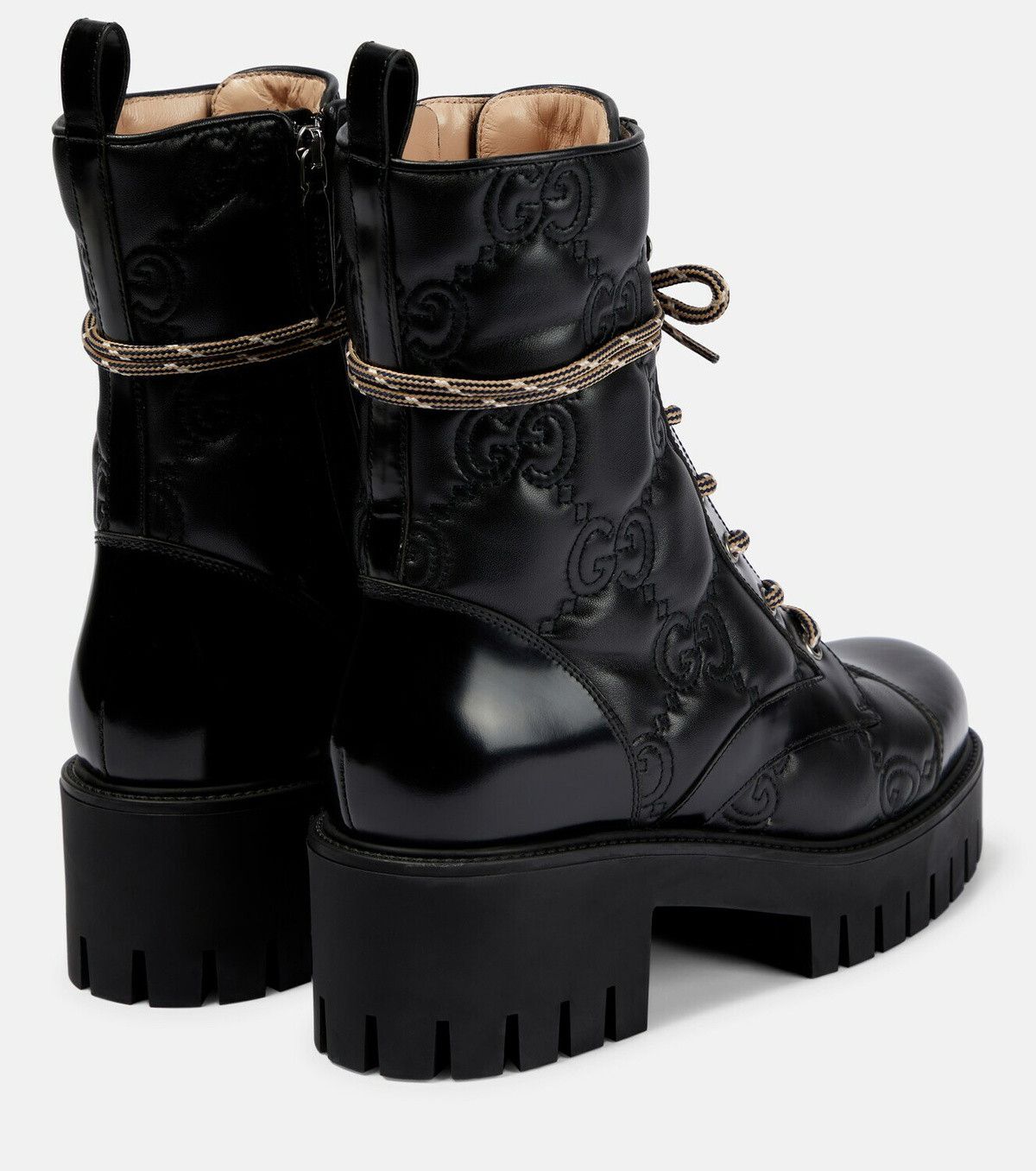 Gucci GG Quilted Leather Lace Up Boots in black Size US 7 / IT 37 - 2 Thumbnail