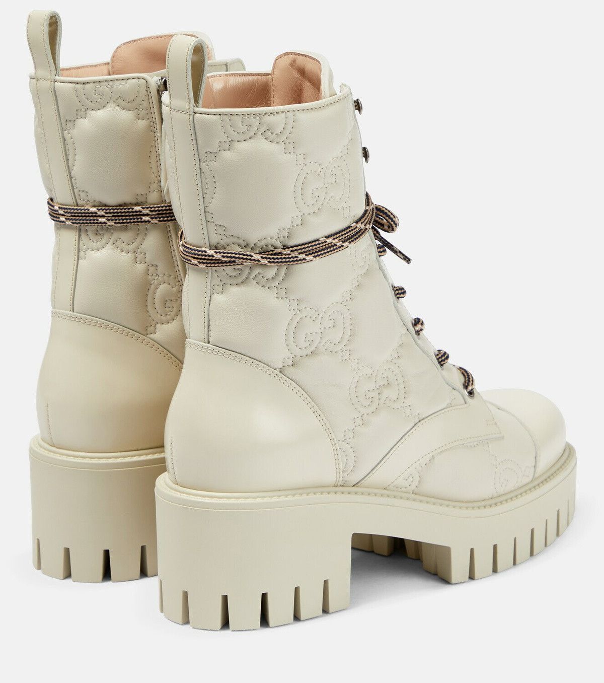 Gucci GG Quilted Leather Lace Up Boots in beige Size US 5 / IT 35 - 2 Thumbnail