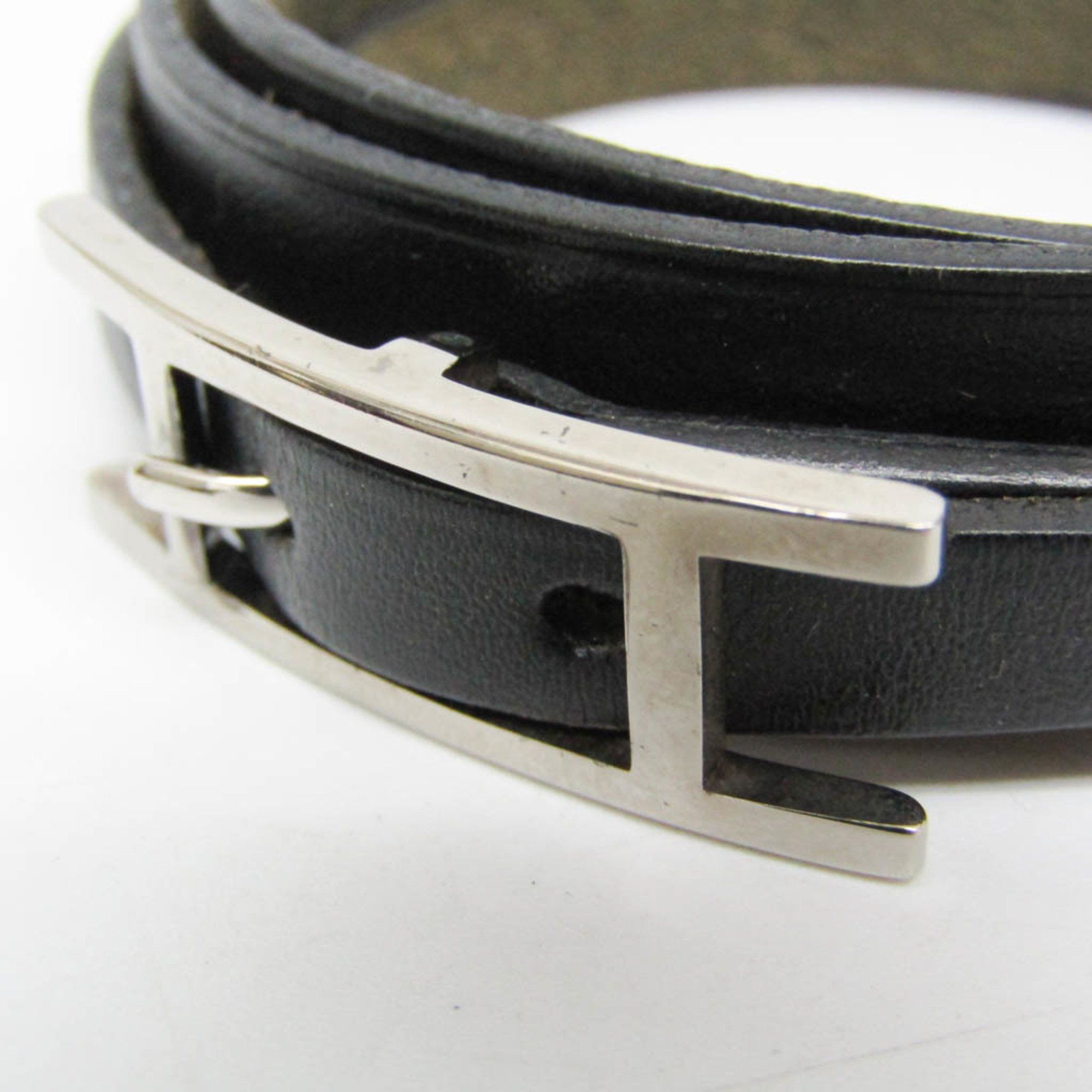 Hermes Hermes Hapi 4-row Bracelet Choker Leather,Metal No Stone Bangle Black,Silver Size ONE SIZE - 3 Thumbnail