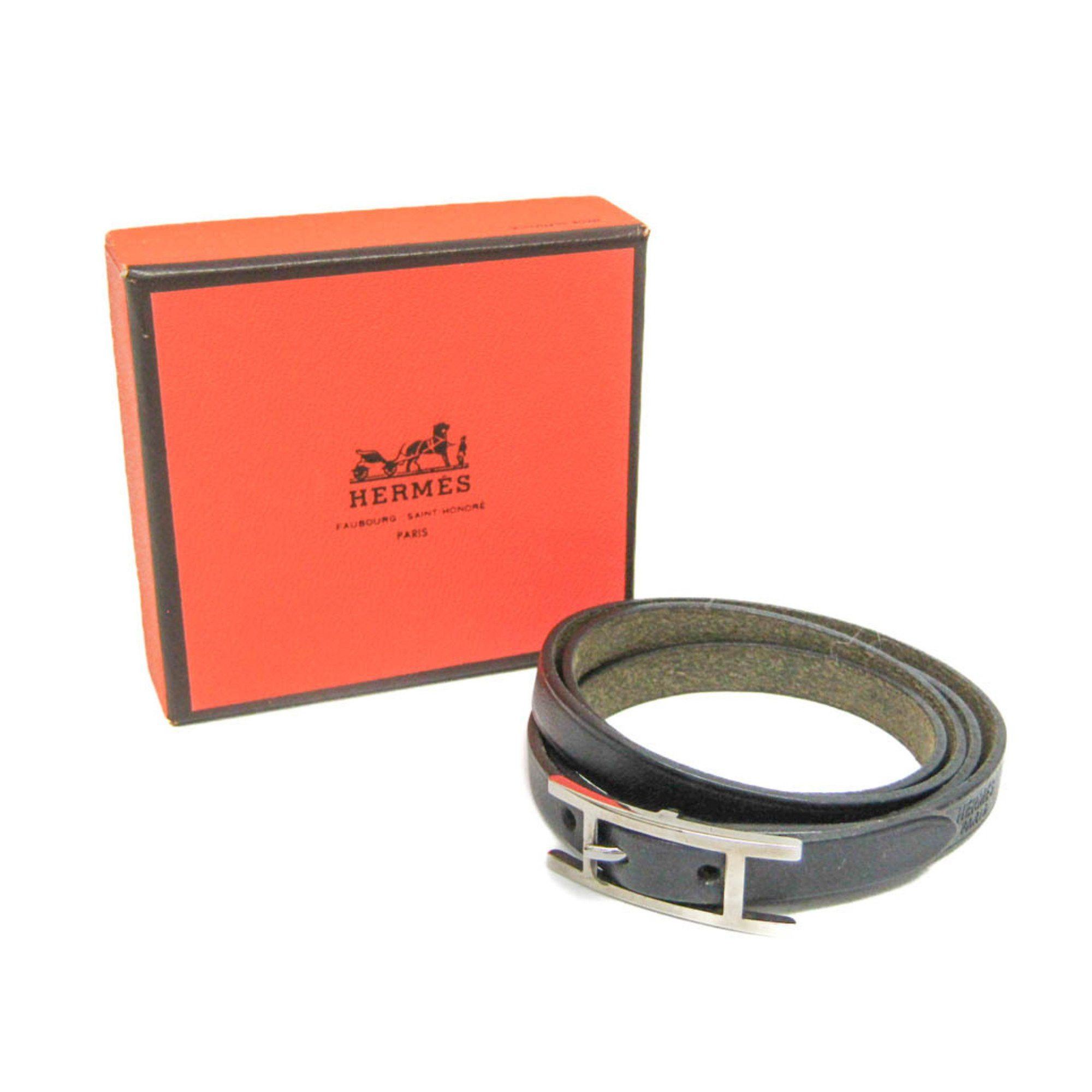 Hermes Hermes Hapi 4-row Bracelet Choker Leather,Metal No Stone Bangle Black,Silver Size ONE SIZE - 10 Thumbnail