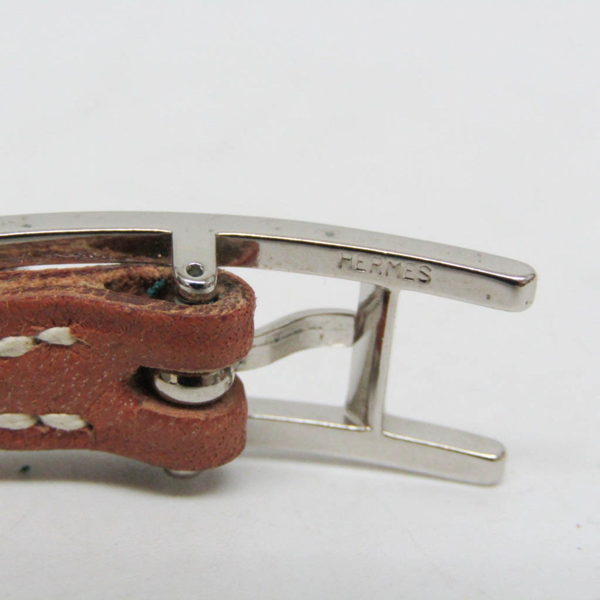 Hermes Hermes Api Leather,Metal Bangle Brown,Silver Size ONE SIZE - 5 Thumbnail