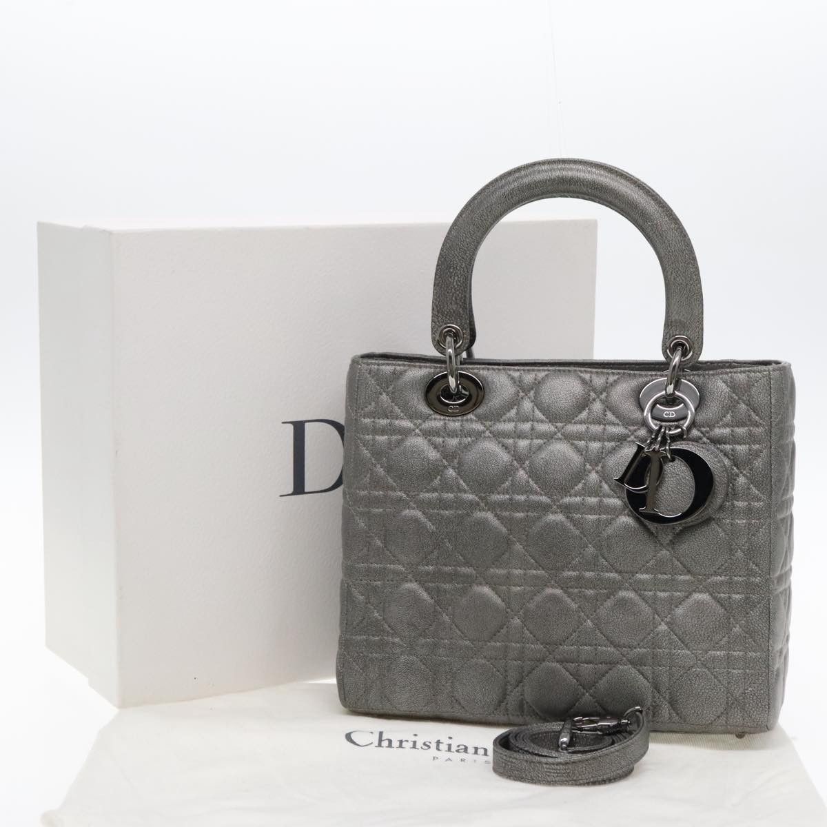 Dior Lady Silver Leather Handbag (Pre-Owned) Size ONE SIZE - 19 Thumbnail