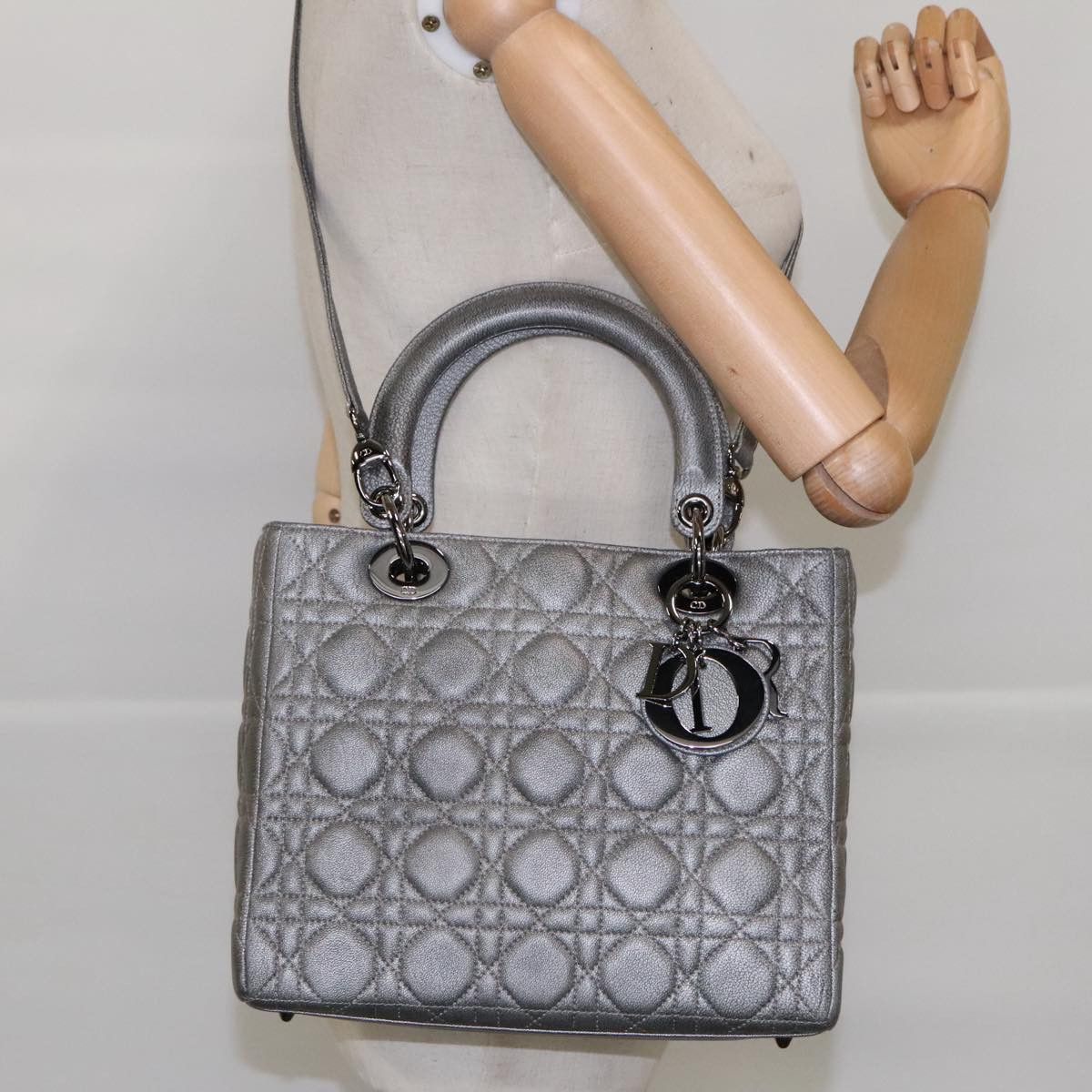 Dior Lady Silver Leather Handbag (Pre-Owned) Size ONE SIZE - 17 Thumbnail