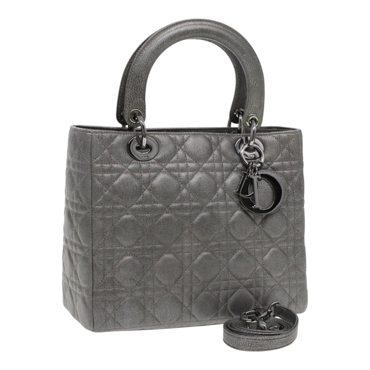 Dior Lady Silver Leather Handbag (Pre-Owned) Size ONE SIZE - 18 Thumbnail