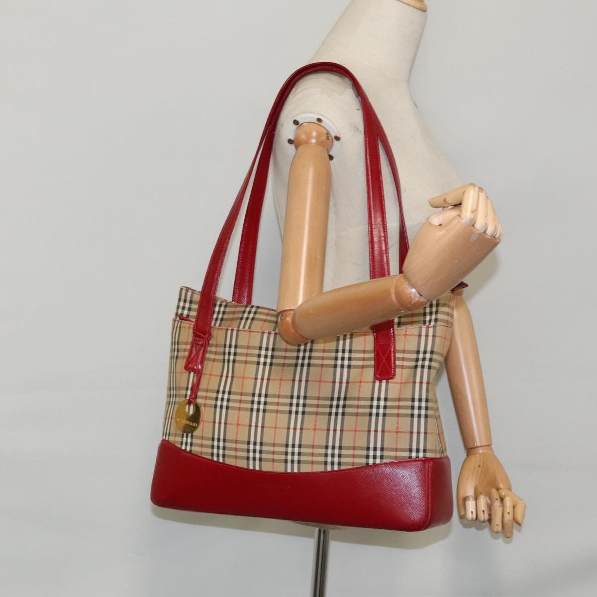 Burberry Nova Check Red Canvas Tote Bag (Pre-Owned) Size ONE SIZE - 17 Thumbnail