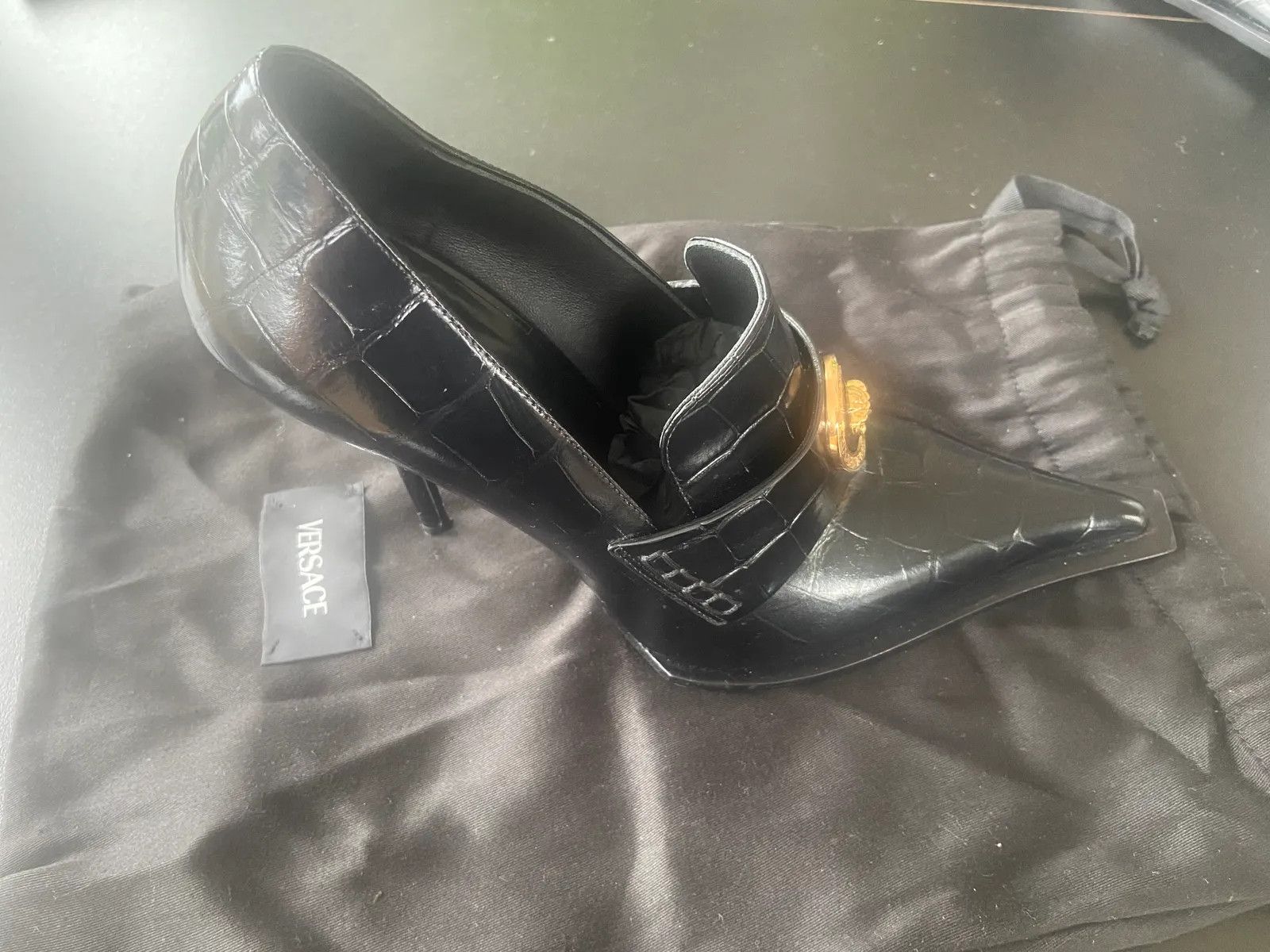 Versace Versace 110 calf leather black Versace gold Heels Size US 7 / IT 37 - 2 Thumbnail