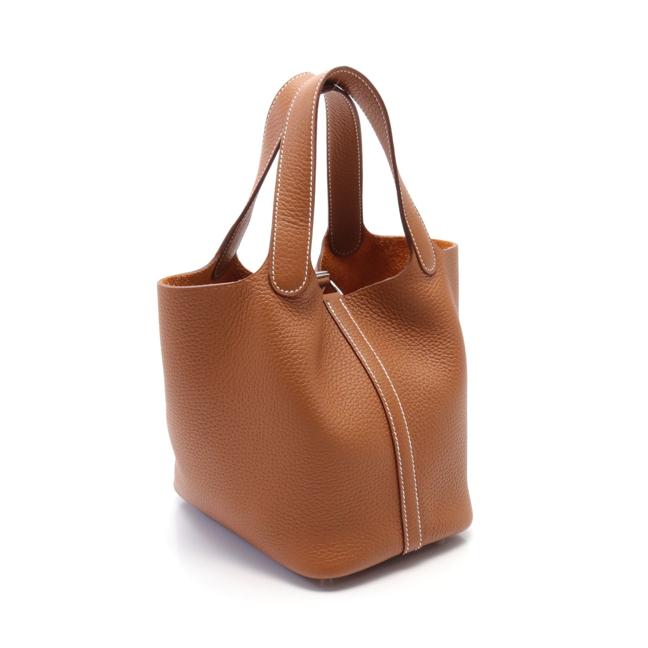 Hermes Hermes Picotan Lock Pm Gold Handbag Clemence Leather Brown Silver Hardware B Stamp Size ONE SIZE - 2 Thumbnail