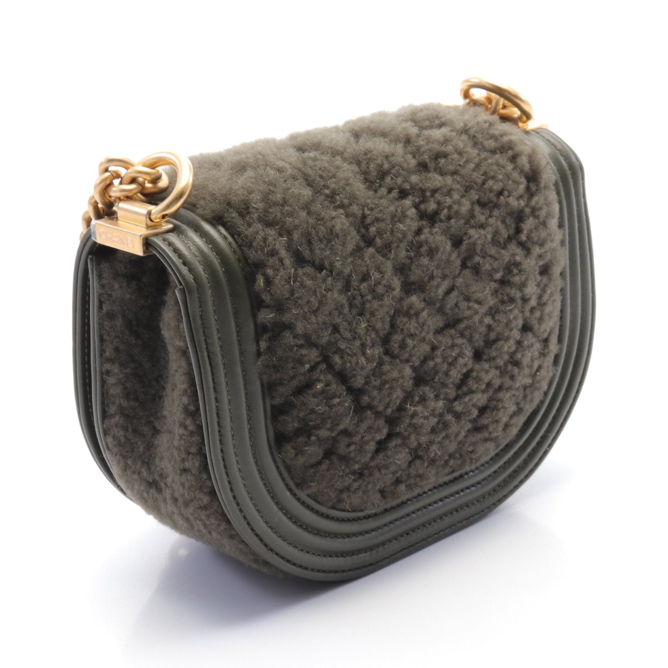 Chanel Chanel Boy Chanel Small Chain Shoulder Bag Boa Fabric Leather Khaki Green Matte Gold Hardware Size ONE SIZE - 2 Thumbnail