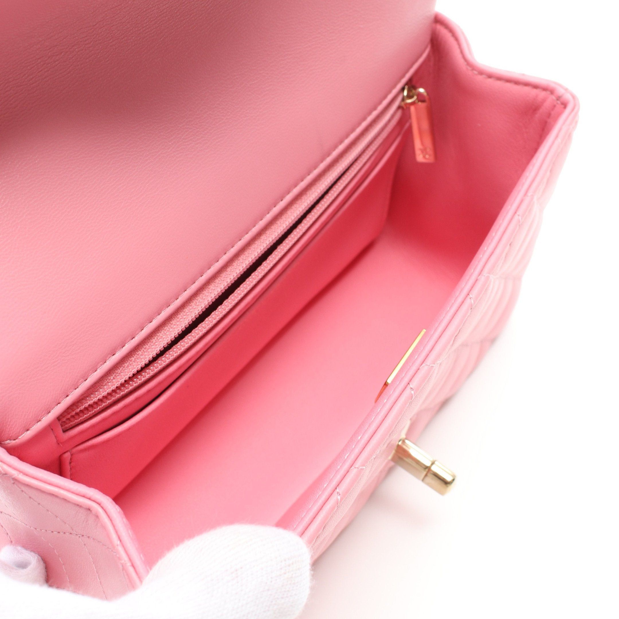 Chanel Chanel Matelasse Top Handle Mini Flap Chain Shoulder Bag Lambskin Pink Gold Hardware Size ONE SIZE - 3 Thumbnail