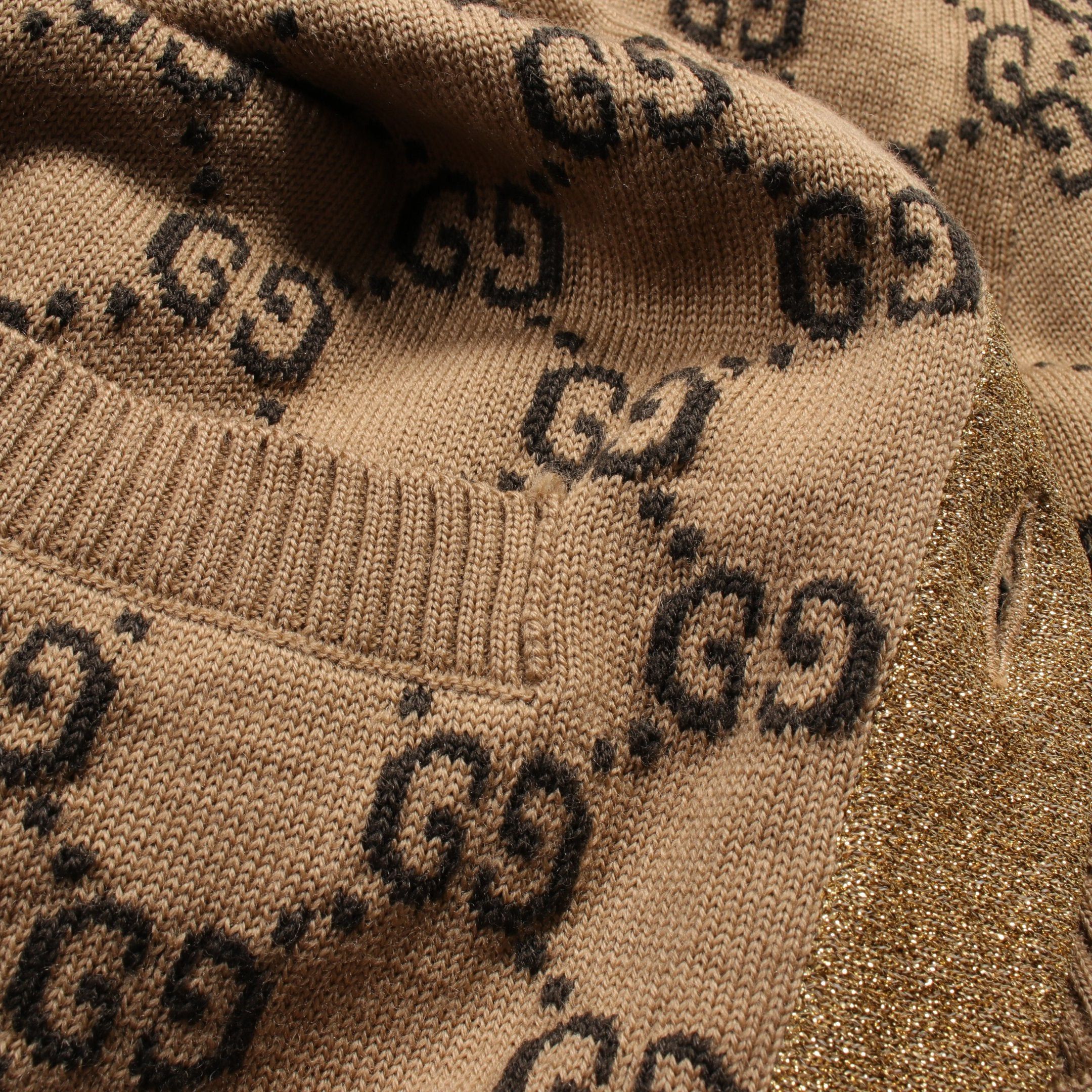 Gucci Gucci Gg Pattern Cardigan Rame Wool Beige Black Gold Size ONE SIZE - 8 Thumbnail