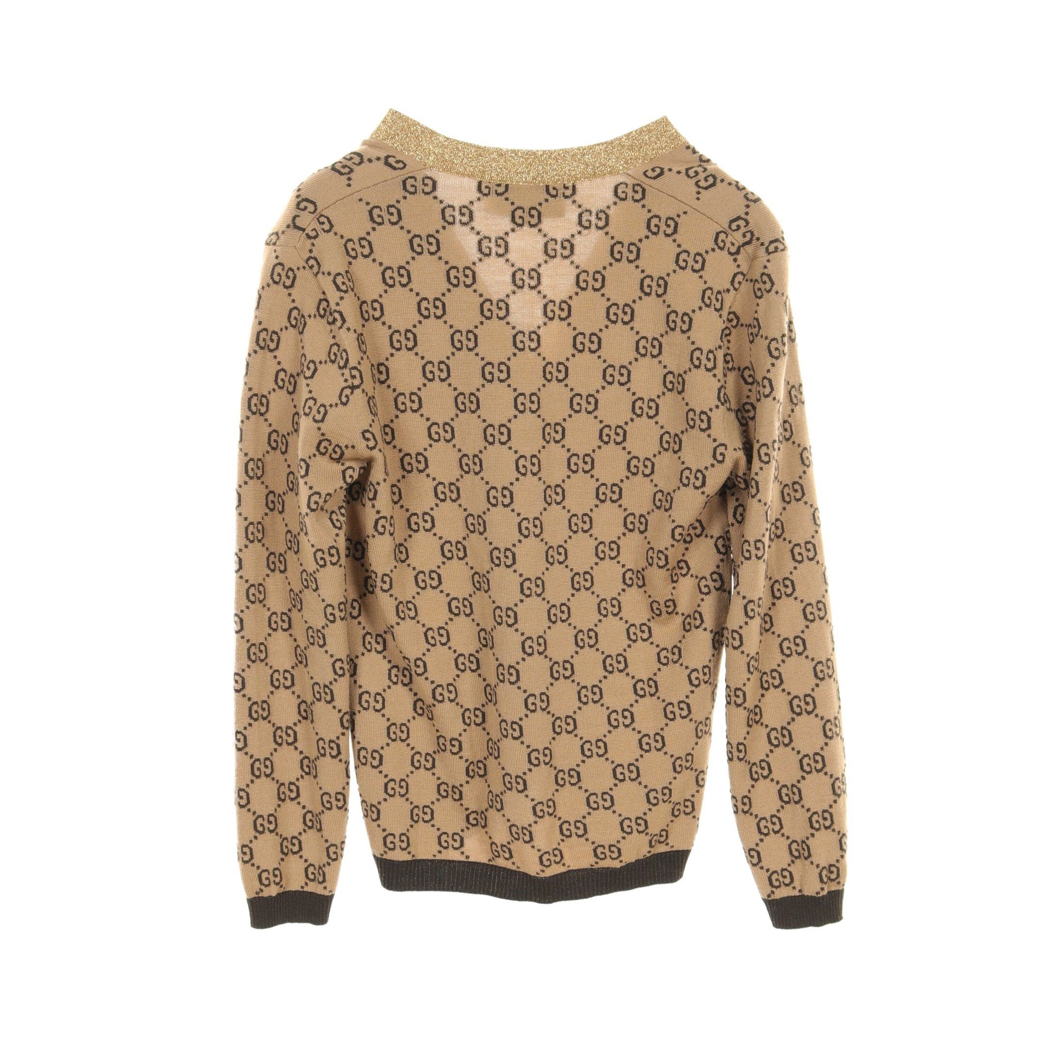 Gucci Gucci Gg Pattern Cardigan Rame Wool Beige Black Gold Size ONE SIZE - 2 Thumbnail