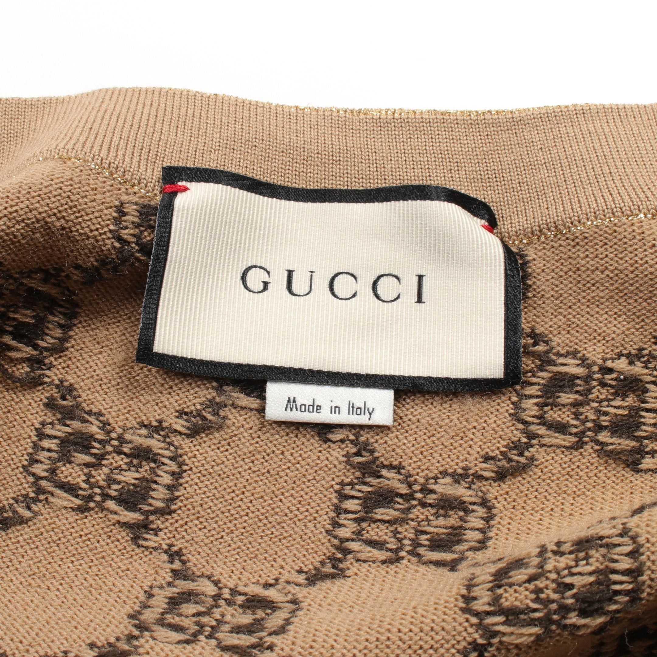 Gucci Gucci Gg Pattern Cardigan Rame Wool Beige Black Gold Size ONE SIZE - 3 Thumbnail