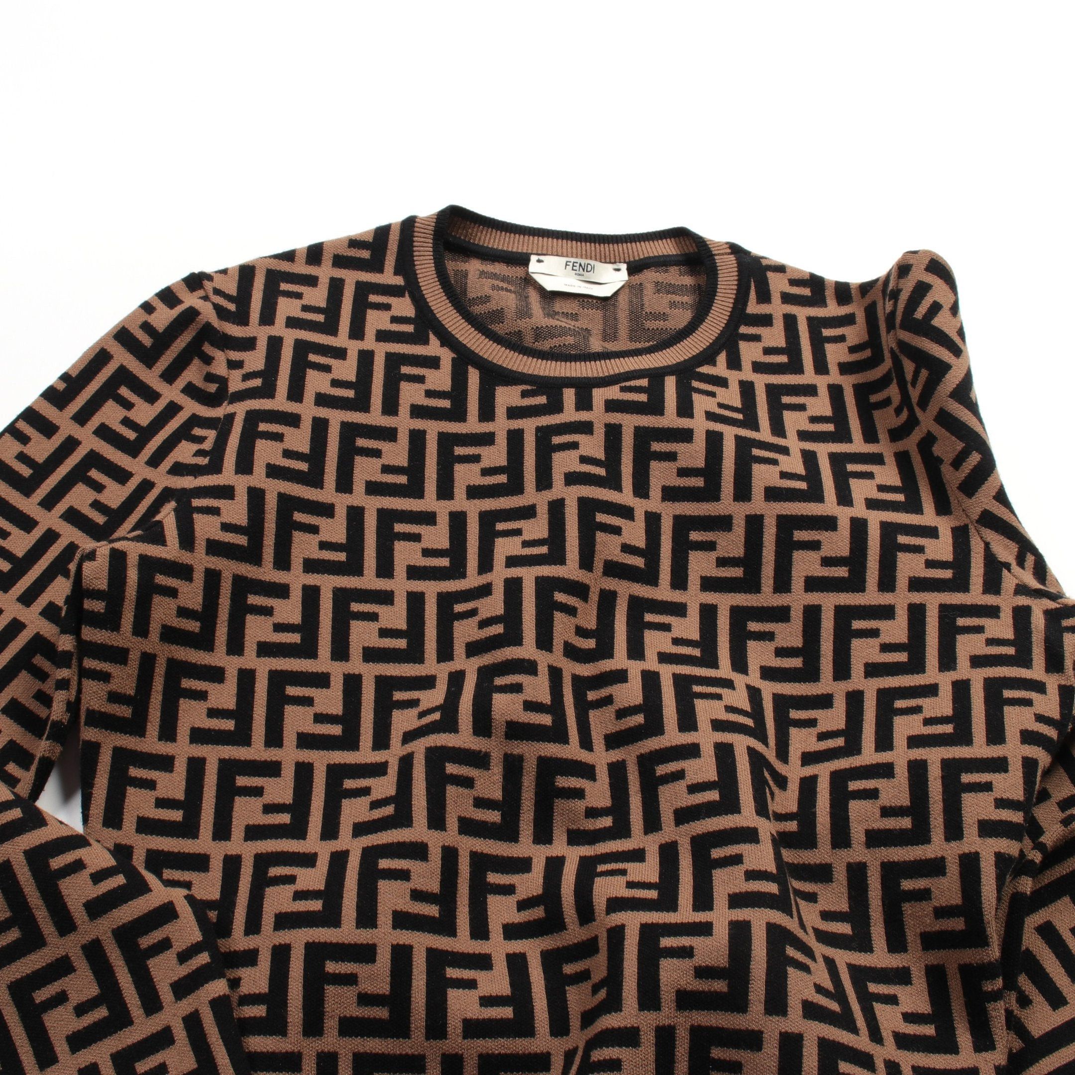 Fendi Fendi Ff Monogram Pullover Knit Crew Neck Rayon Brown Black Size ONE SIZE - 9 Thumbnail