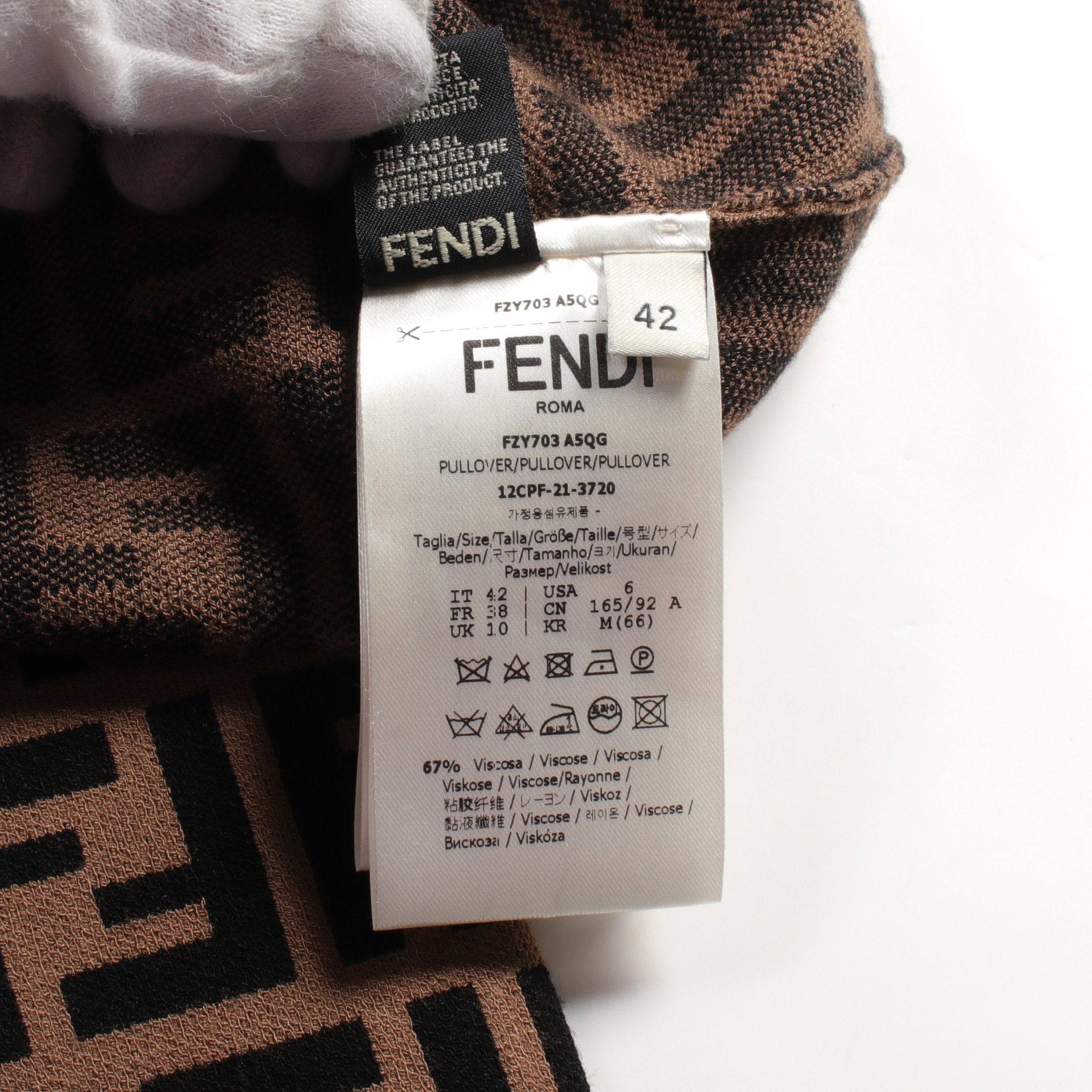 Fendi Fendi Ff Monogram Pullover Knit Crew Neck Rayon Brown Black Size ONE SIZE - 4 Thumbnail