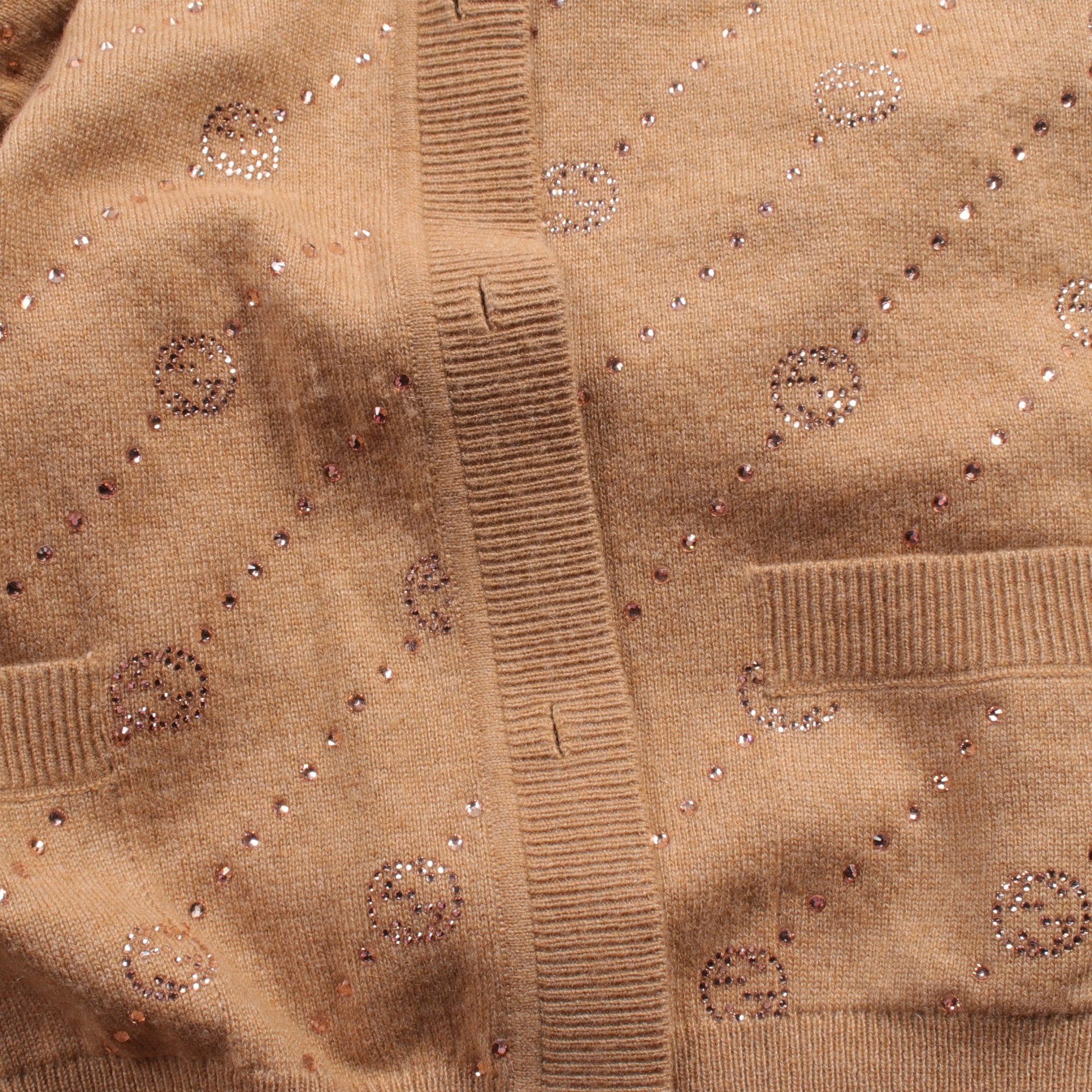 Gucci Gucci Interlocking G Cardigan Ensemble Rhinestone Cashmere Brown Size ONE SIZE - 9 Thumbnail