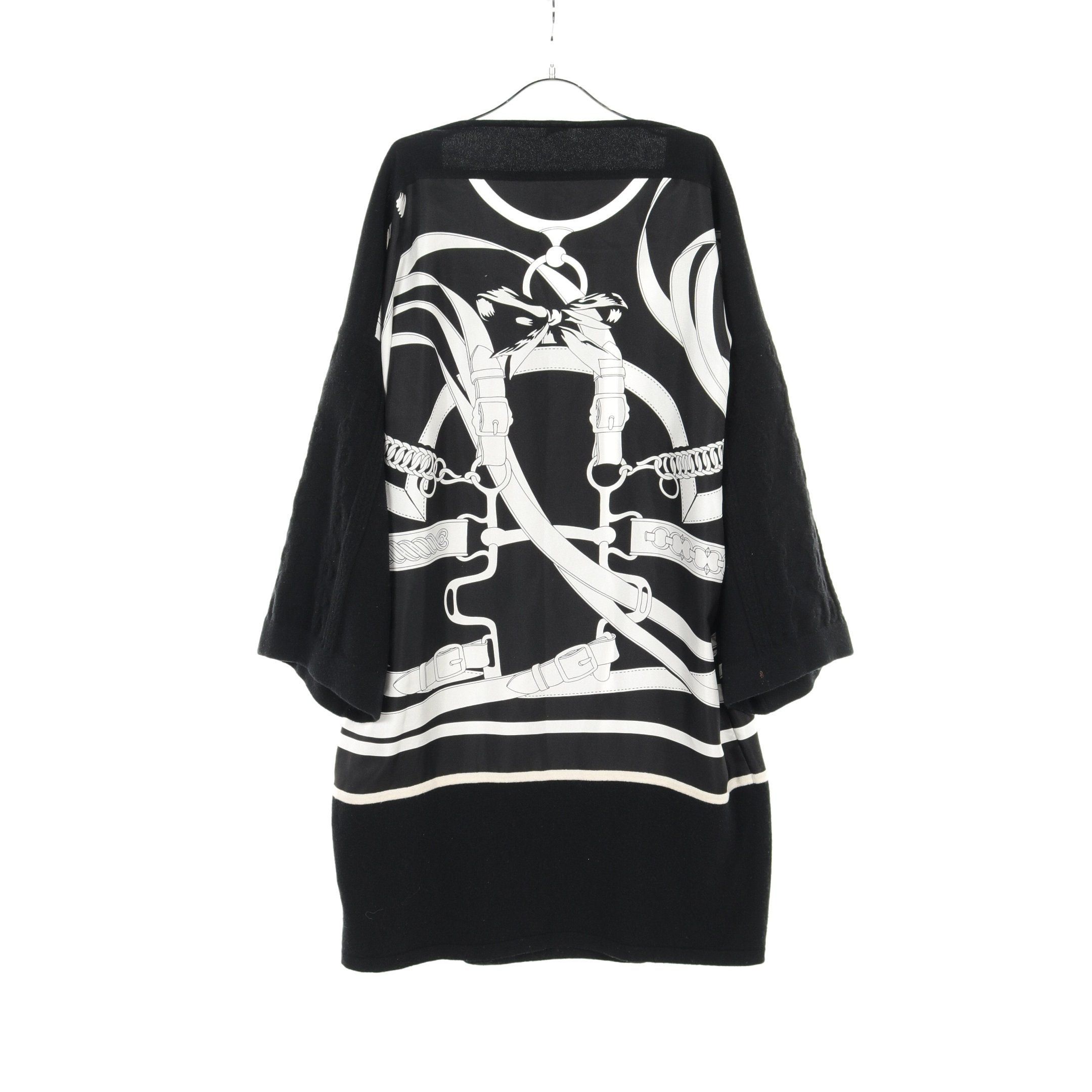 Hermes Hermes One Piece Switching Silk Wool Black White Size ONE SIZE - 2 Thumbnail