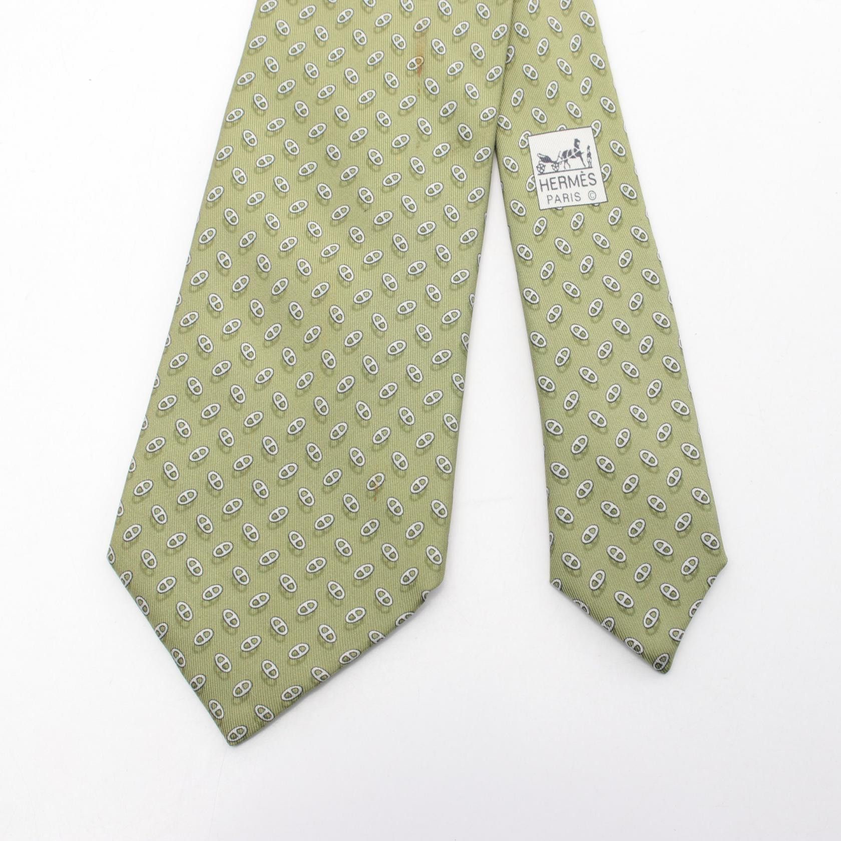 Hermes Hermes Chaine Pattern Tie Silk Green Size ONE SIZE - 2 Thumbnail