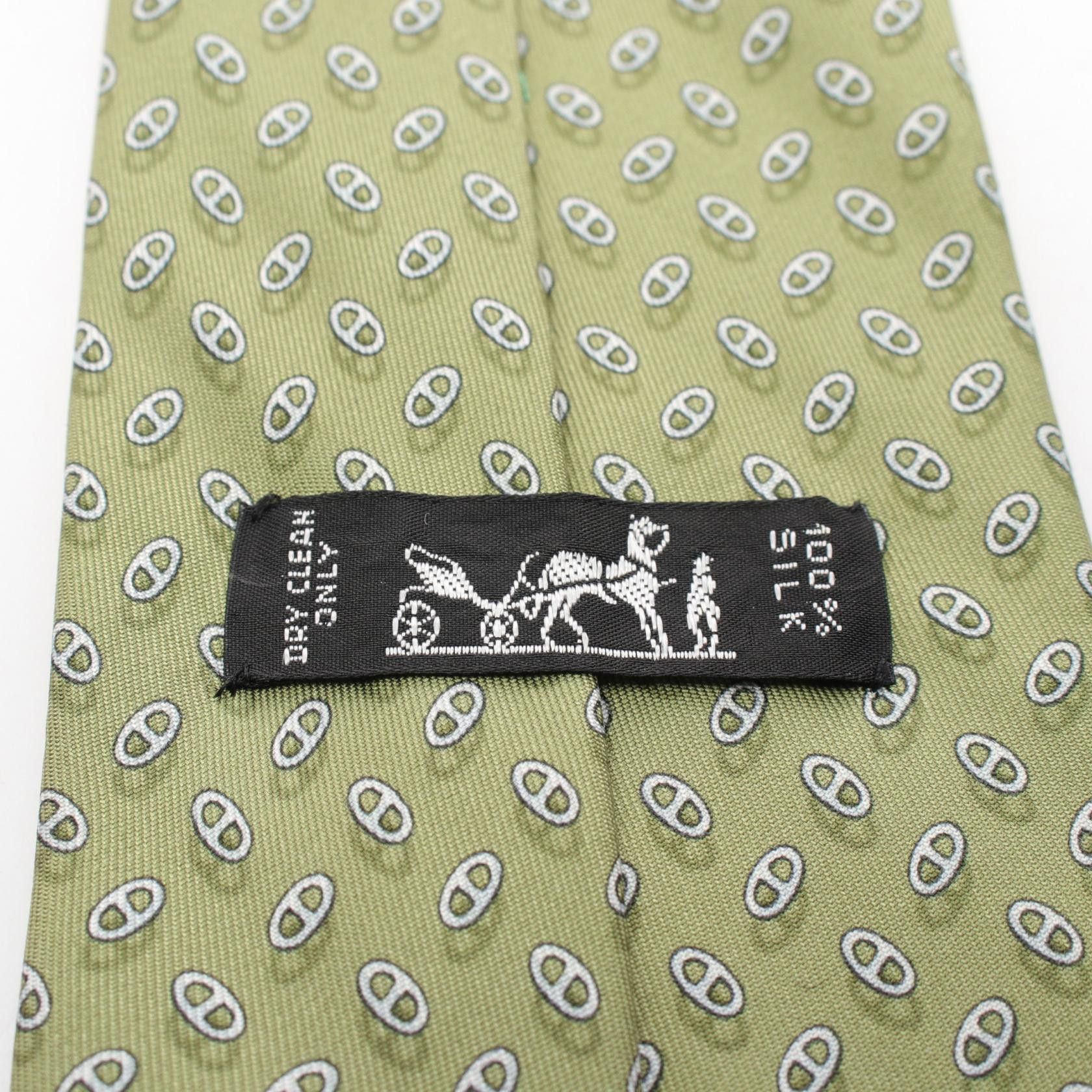 Hermes Hermes Chaine Pattern Tie Silk Green Size ONE SIZE - 4 Thumbnail