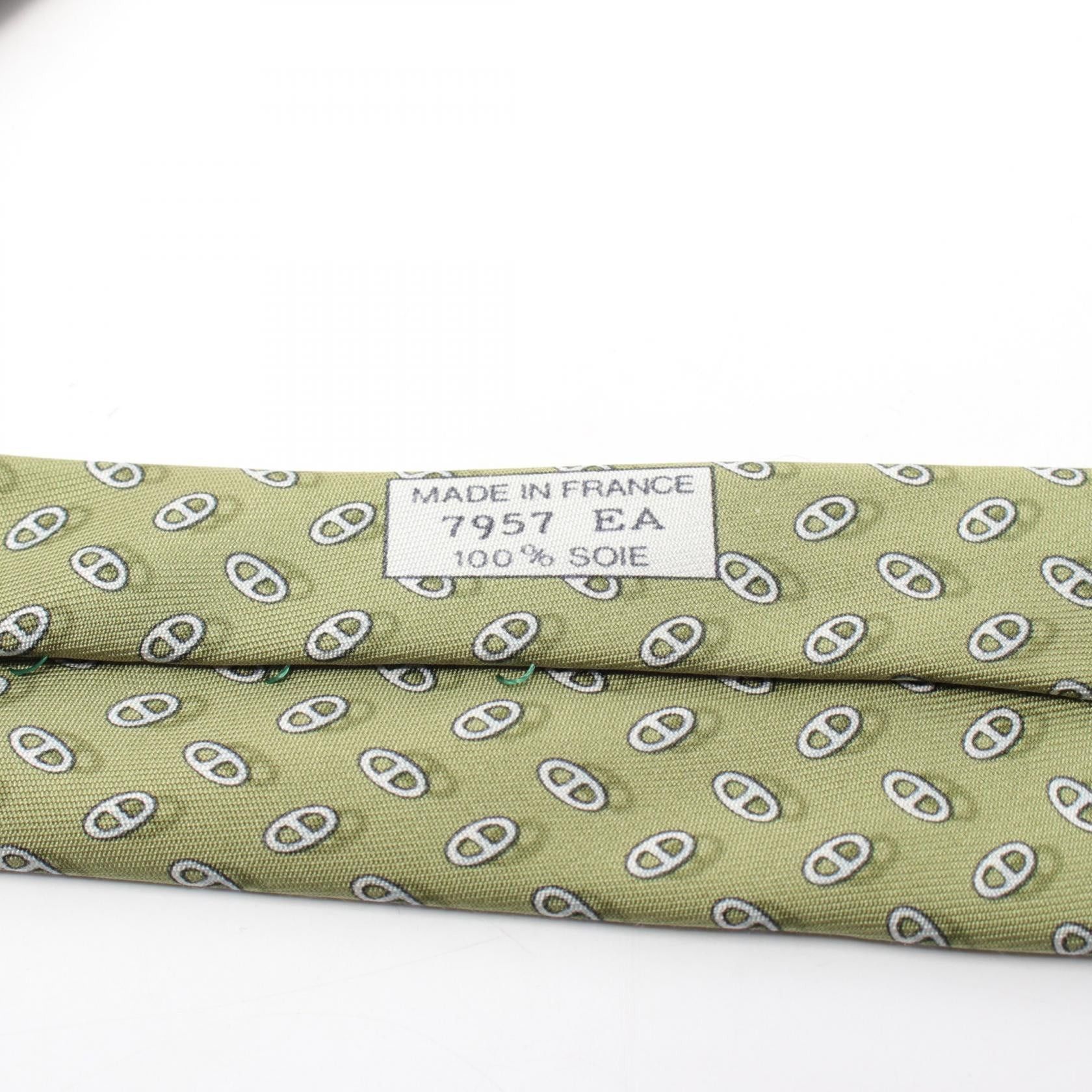 Hermes Hermes Chaine Pattern Tie Silk Green Size ONE SIZE - 5 Thumbnail