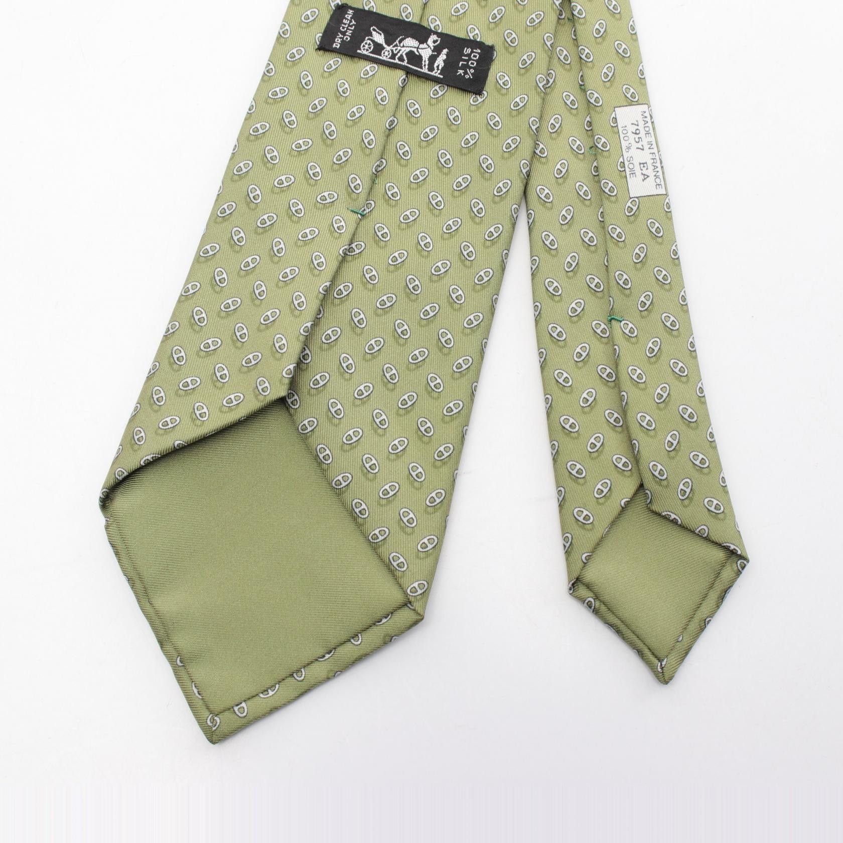 Hermes Hermes Chaine Pattern Tie Silk Green Size ONE SIZE - 3 Thumbnail