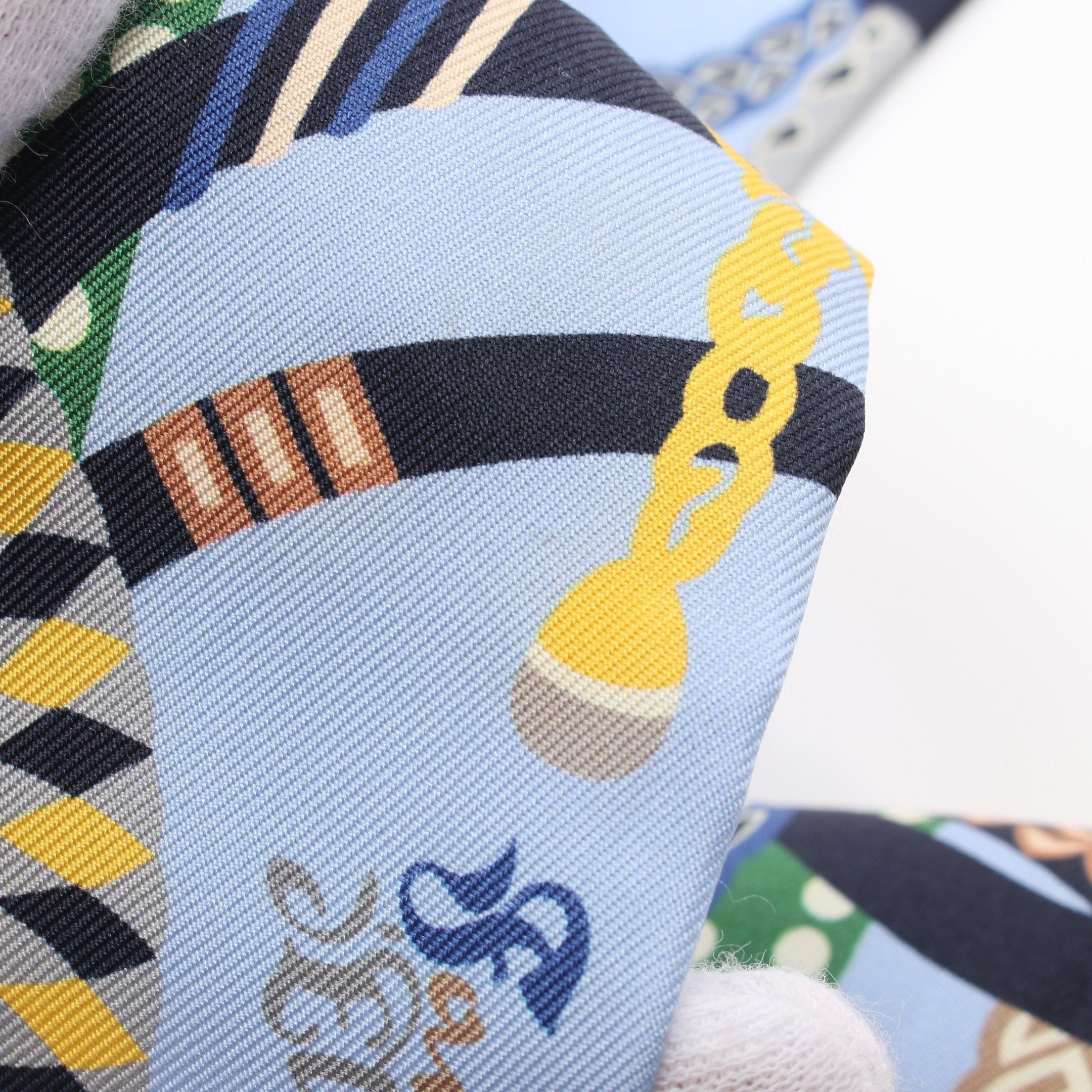 Hermes Hermes Twilly Fantaisie D'Etriers Ribbon Scarf Silk Light Blue Multicolor Size ONE SIZE - 6 Thumbnail