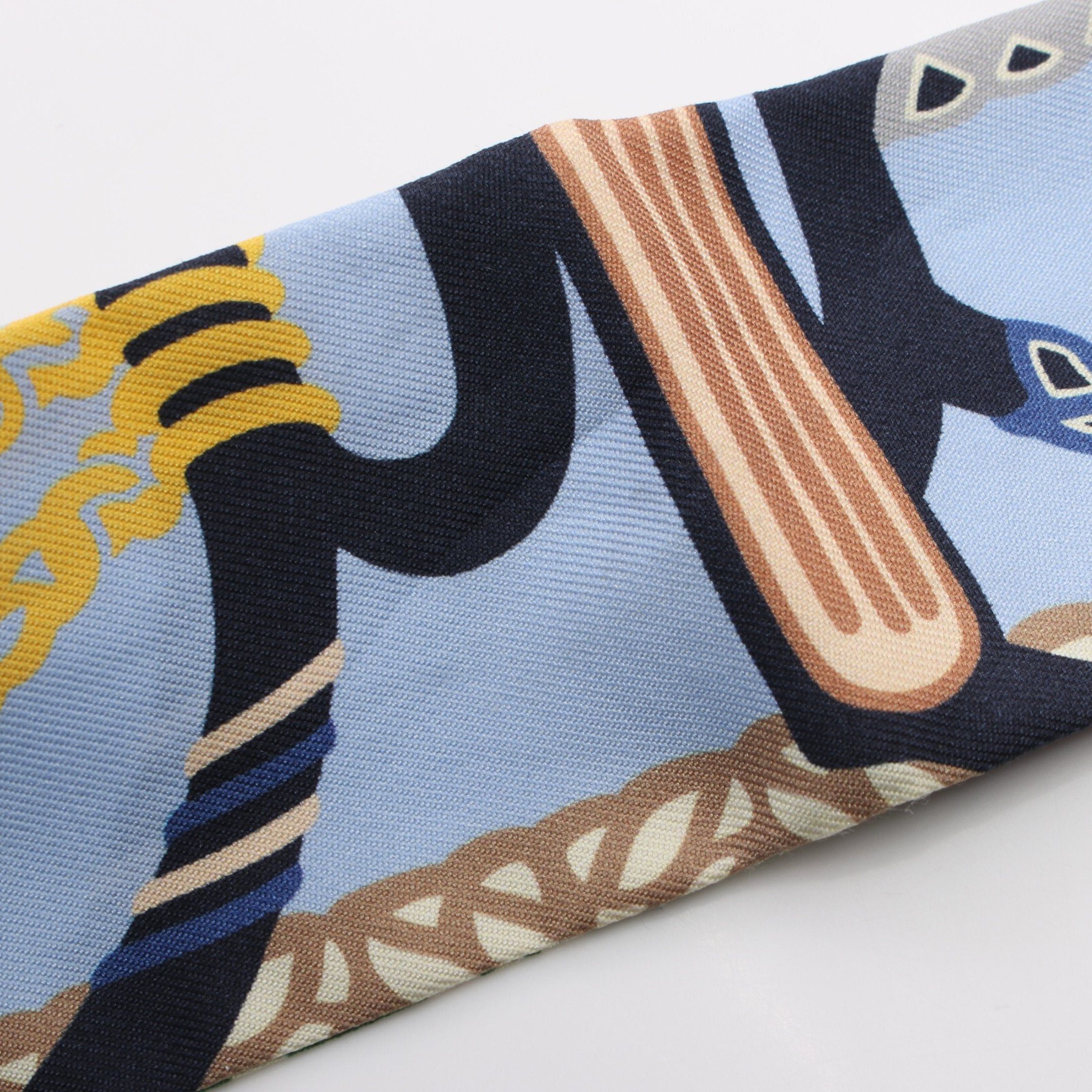 Hermes Hermes Twilly Fantaisie D'Etriers Ribbon Scarf Silk Light Blue Multicolor Size ONE SIZE - 8 Thumbnail