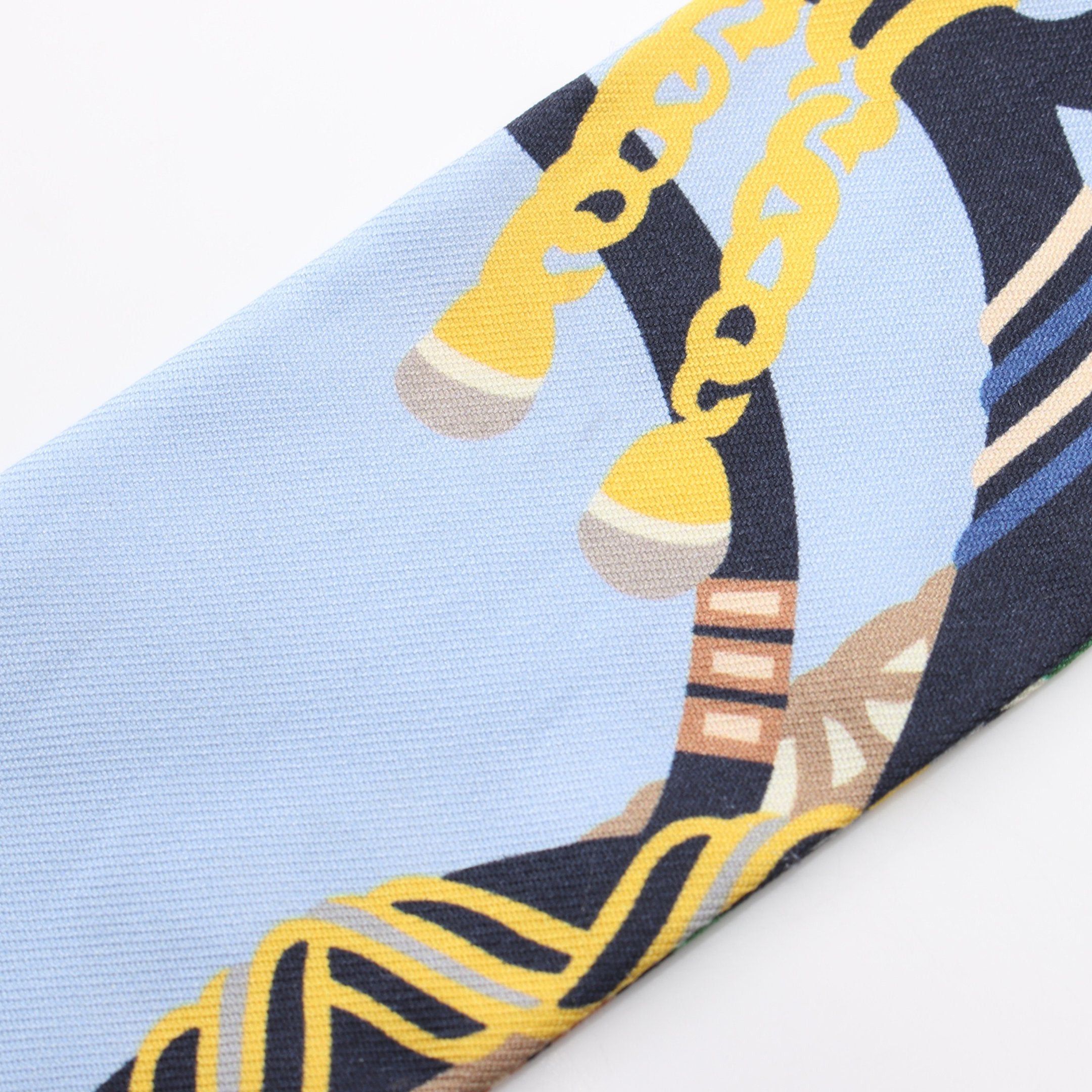 Hermes Hermes Twilly Fantaisie D'Etriers Ribbon Scarf Silk Light Blue Multicolor Size ONE SIZE - 7 Thumbnail