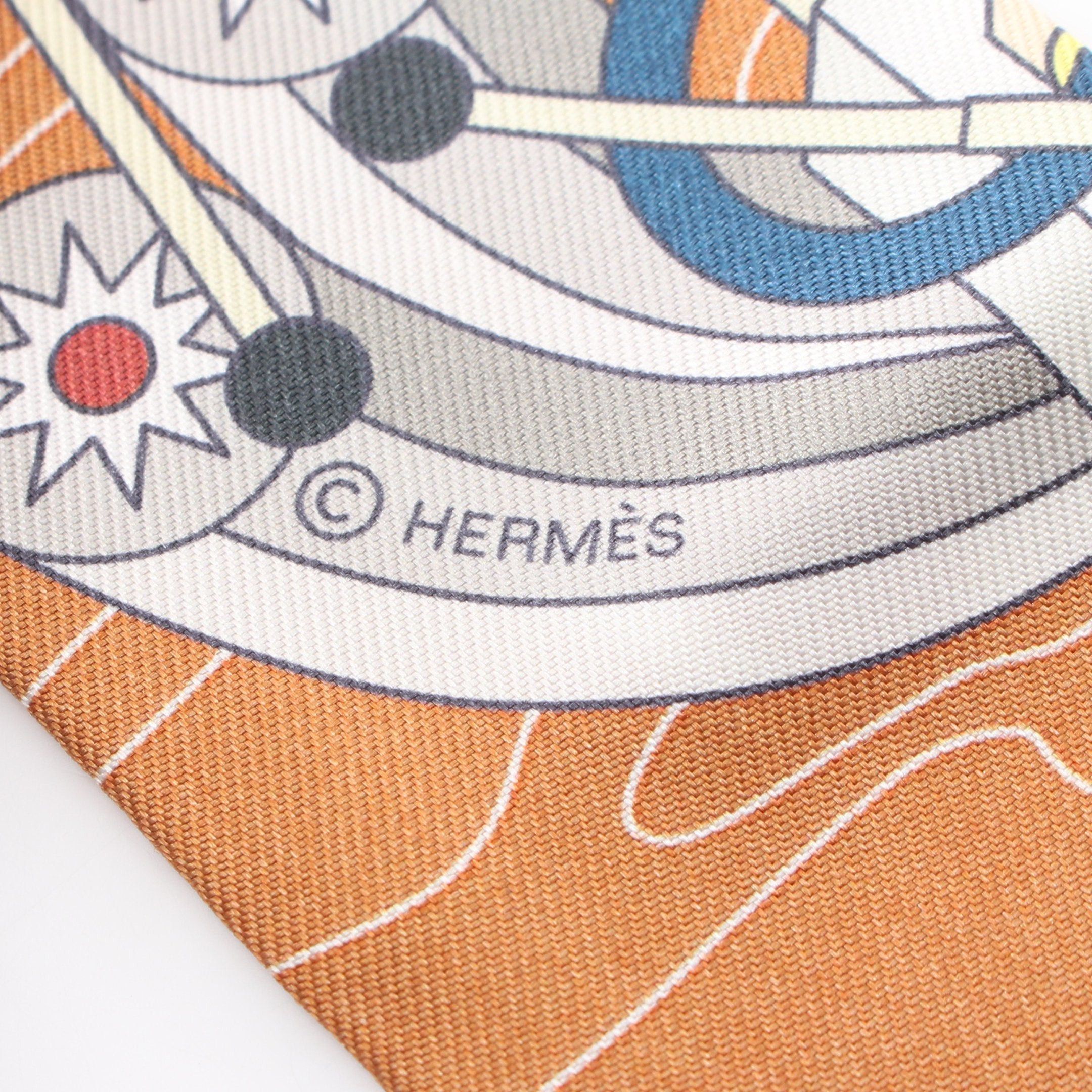 Hermes Hermes Twilly Odyssey Ribbon Scarf Silk Light Brown Multicolor Size ONE SIZE - 3 Thumbnail