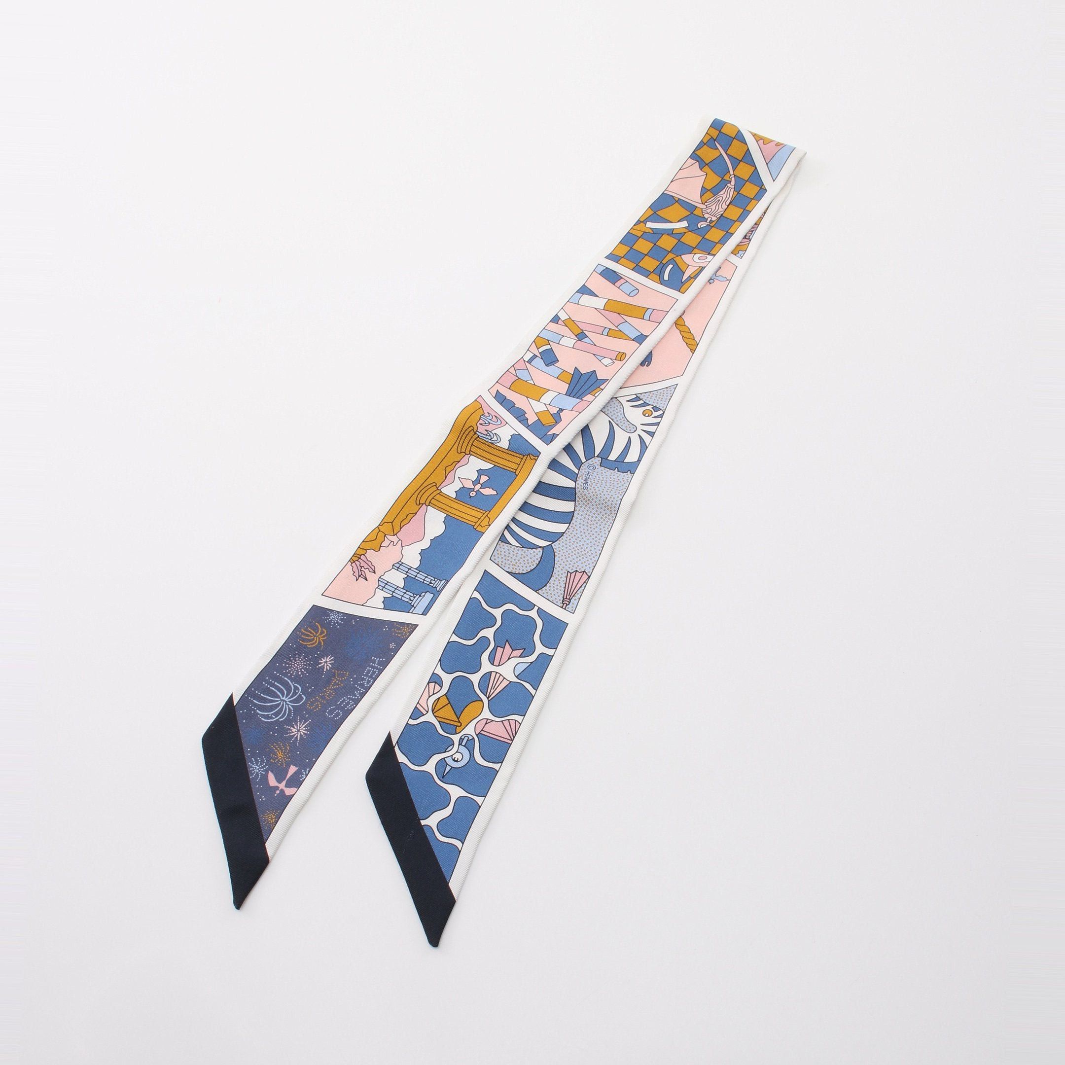 Hermes Hermes Twilly Factory Suite Ribbon Scarf Silk White Multicolor Size ONE SIZE - 6 Thumbnail