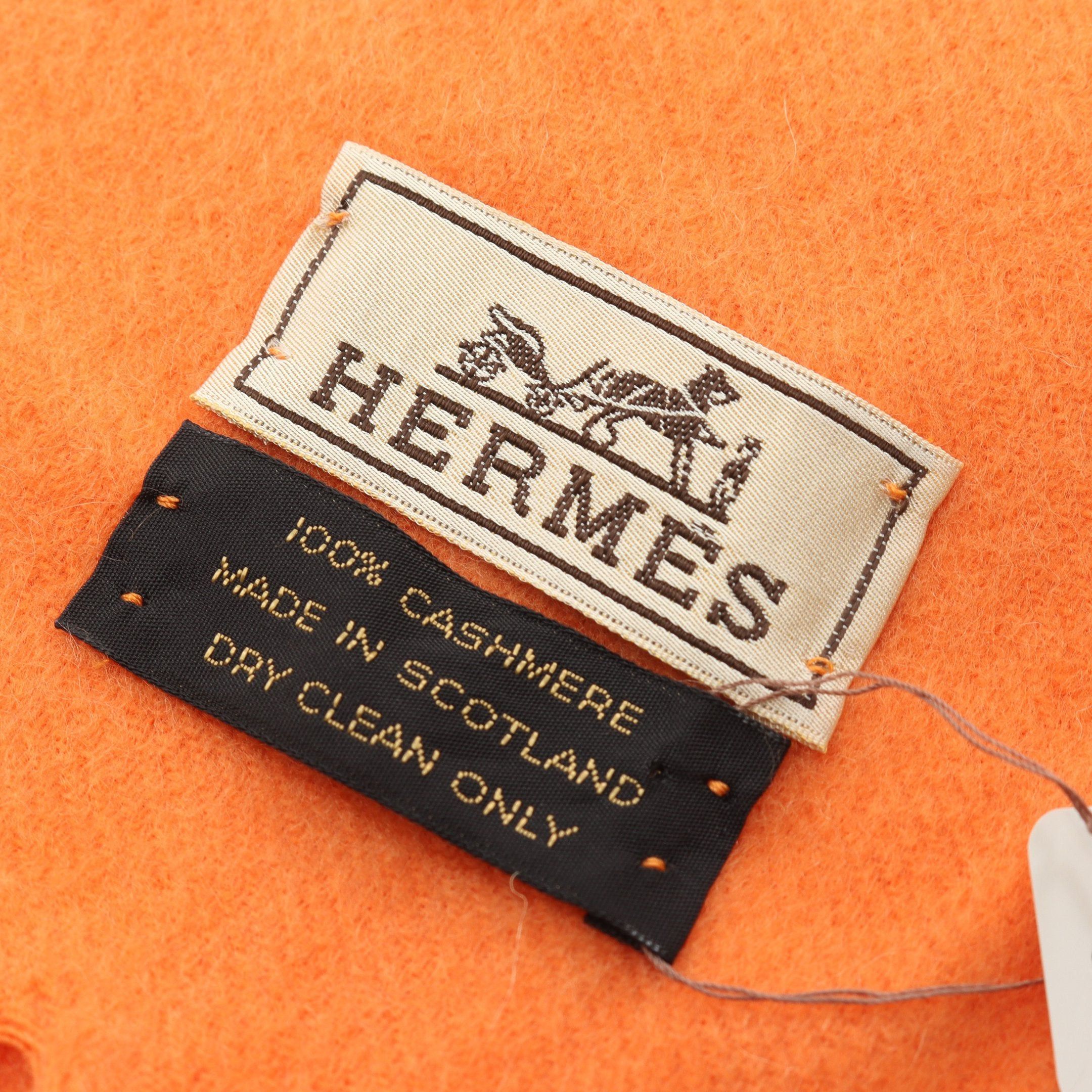 Hermes Hermes Scarf Logo Embroidery Cashmere Orange Size ONE SIZE - 2 Thumbnail